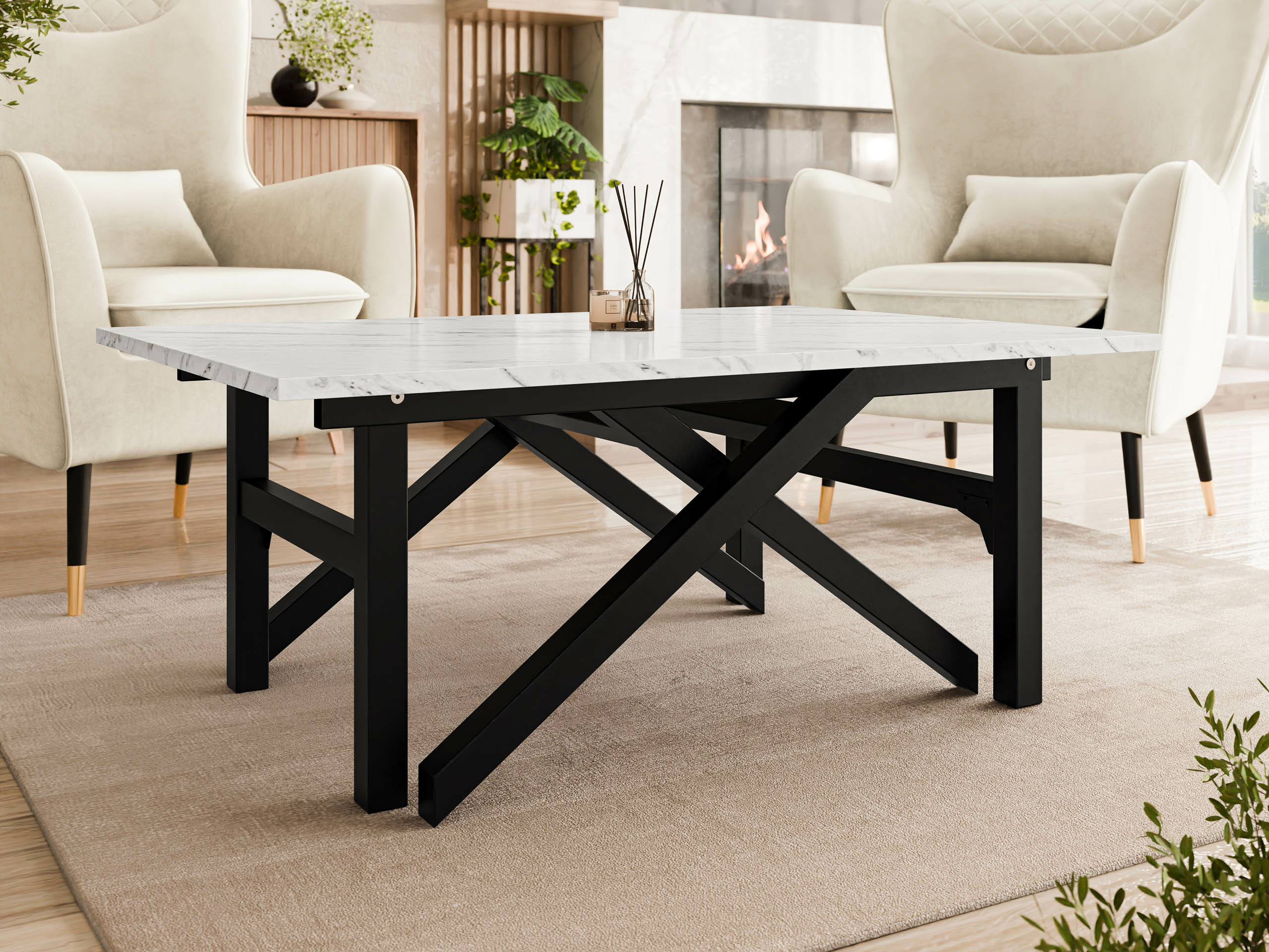 Transforming table basse Oswego 151 (Marbre blanc + Noir)