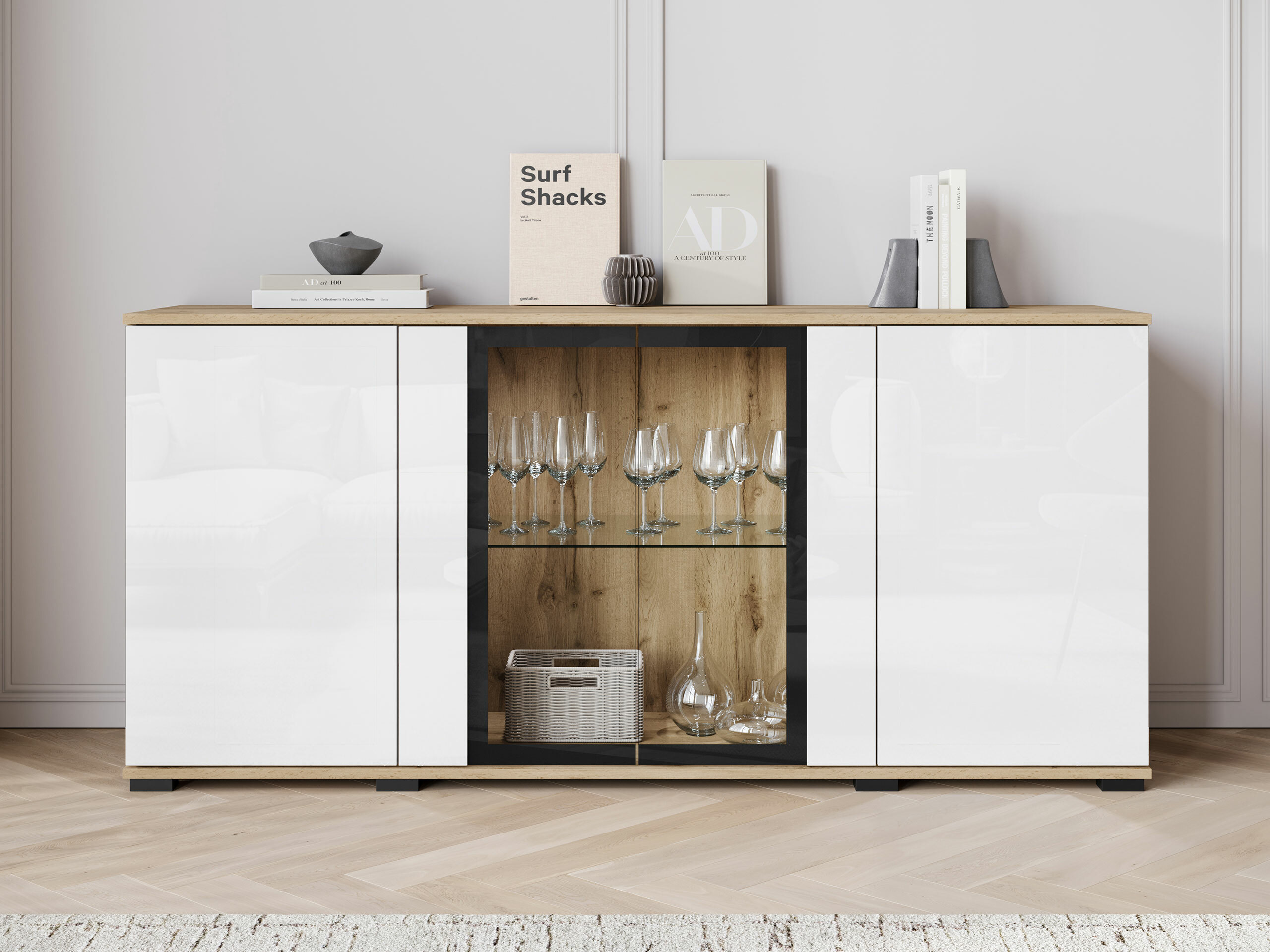 Buffet Torcame 102 (Chêne wotan + Blanc brillant)