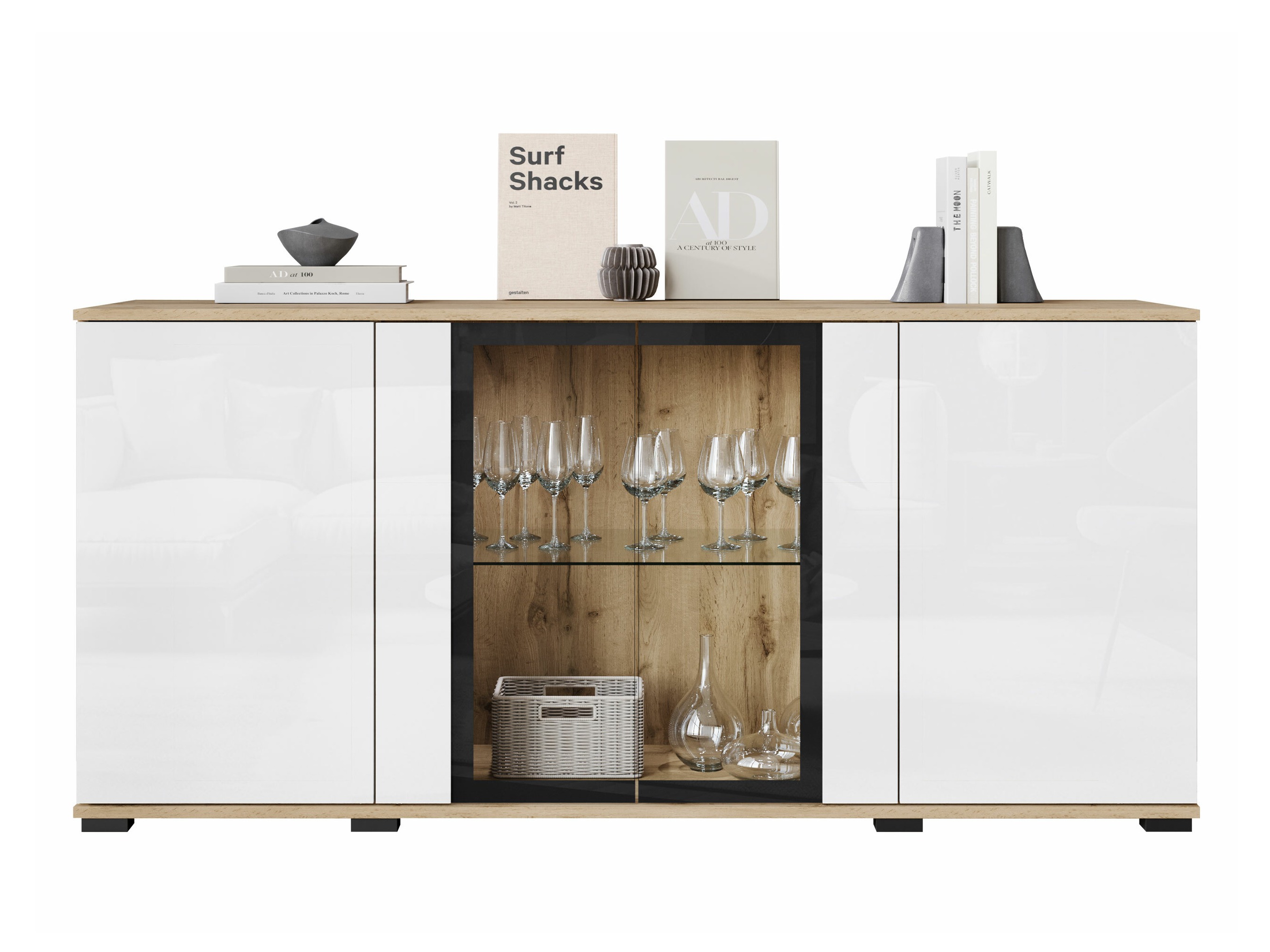 Buffet Torcame 102 (Chêne wotan + Blanc brillant)