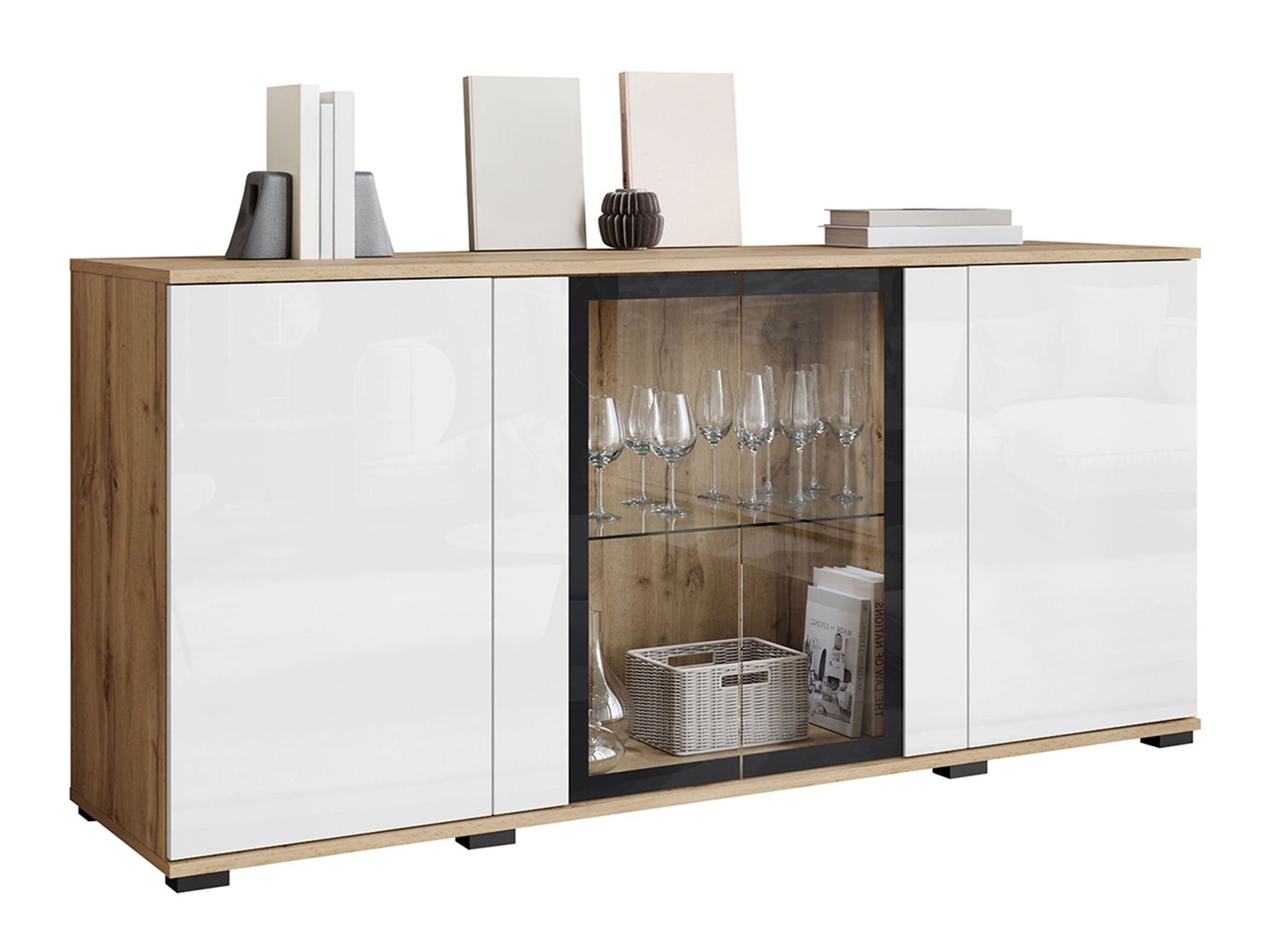 Buffet Torcame 102 (Chêne wotan + Blanc brillant)