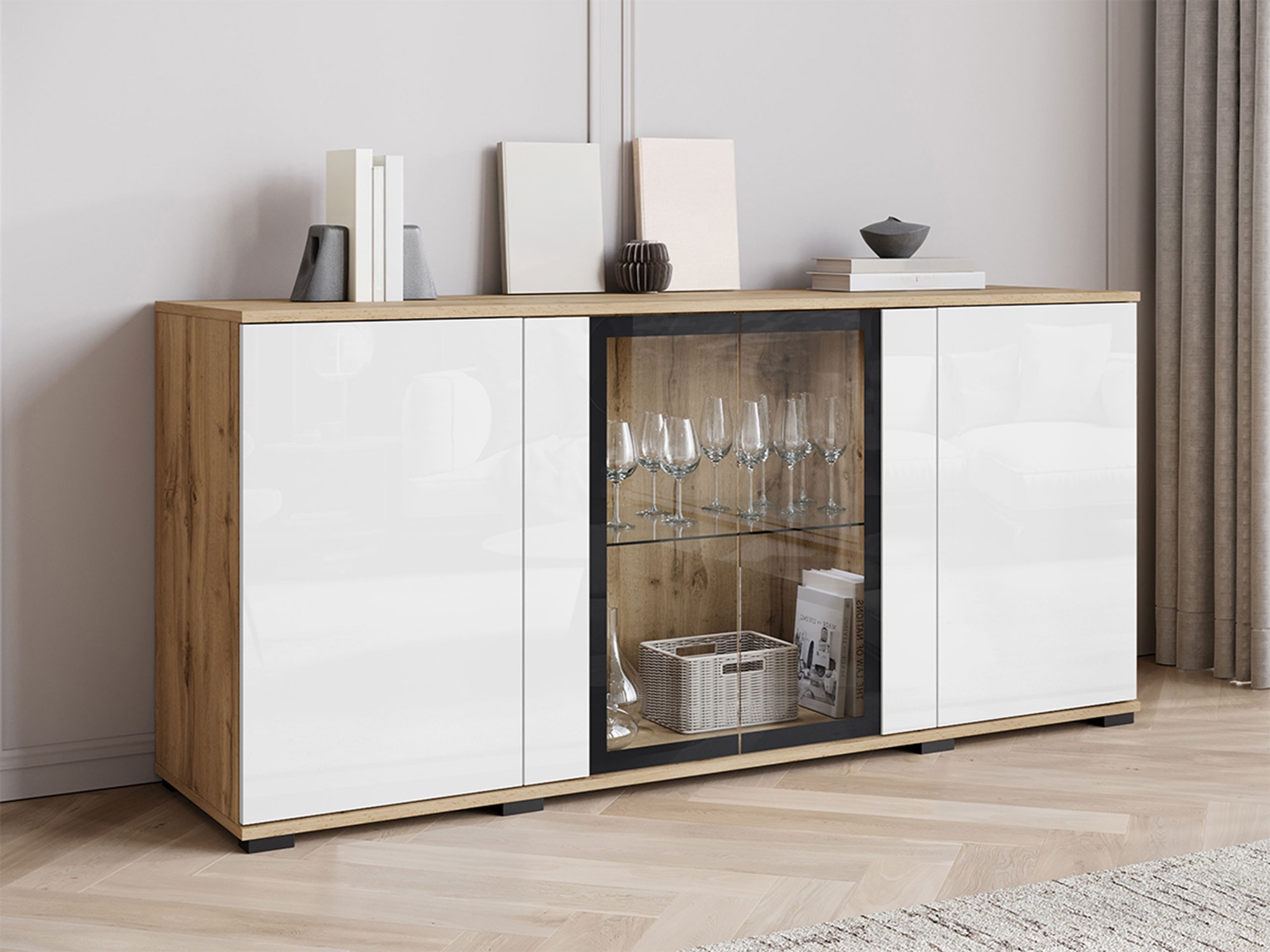 Buffet Torcame 102 (Chêne wotan + Blanc brillant)