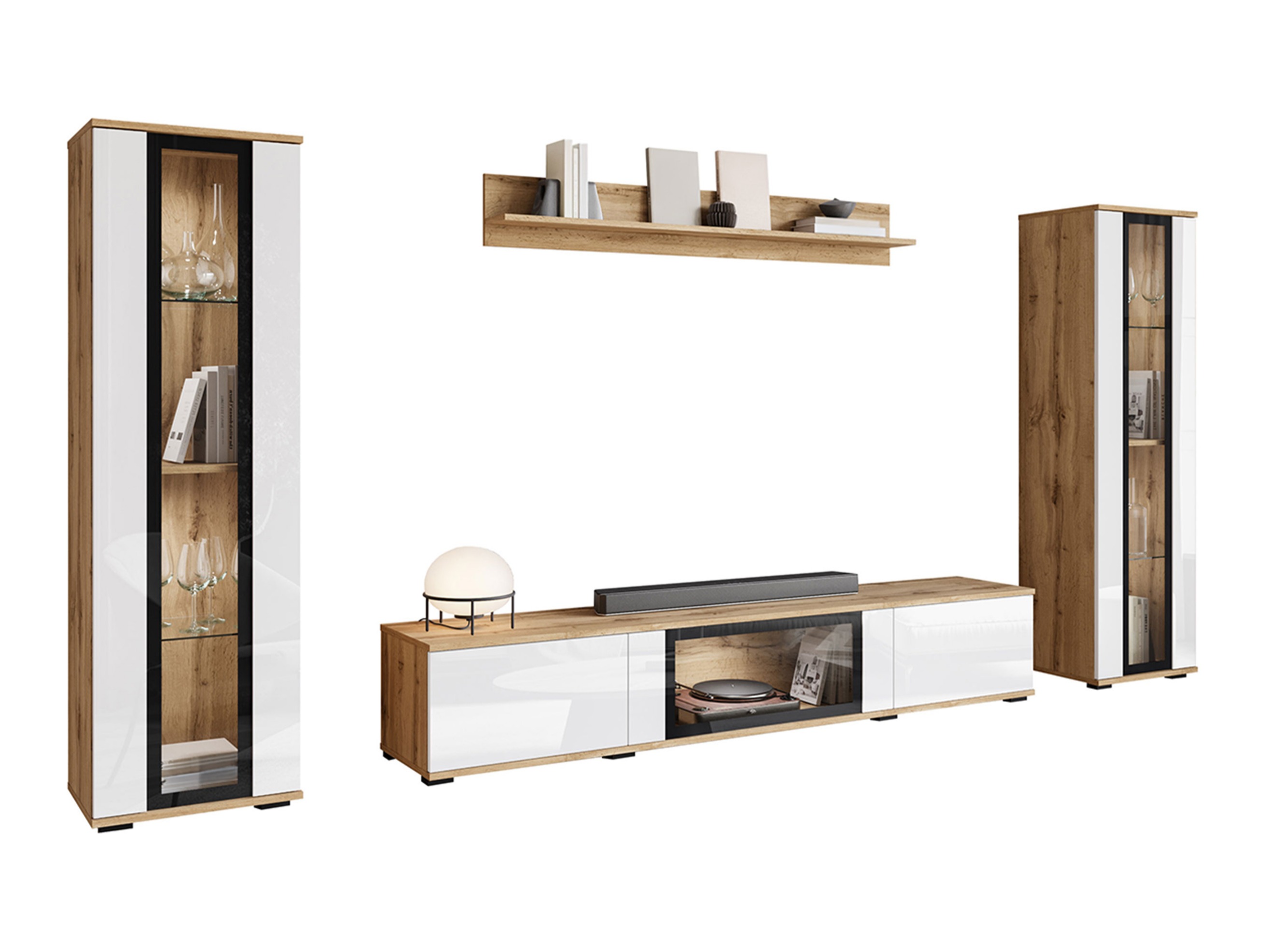 Ensemble de salon Torcame 103 (Chêne wotan + Blanc brillant)