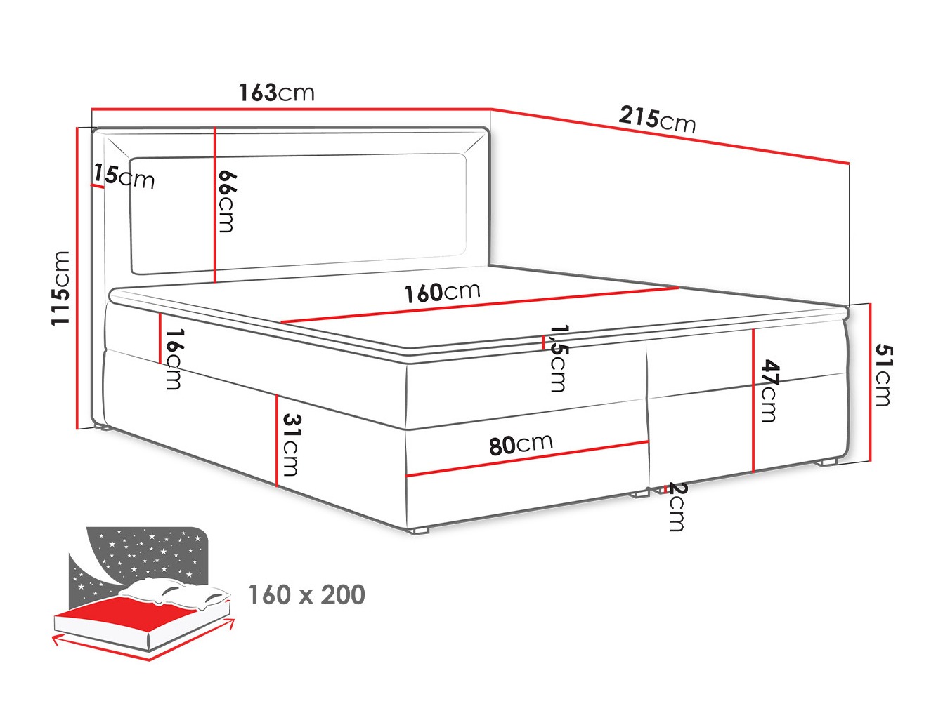 Lit boxspring Pomona 112 (Victoria 14 853)