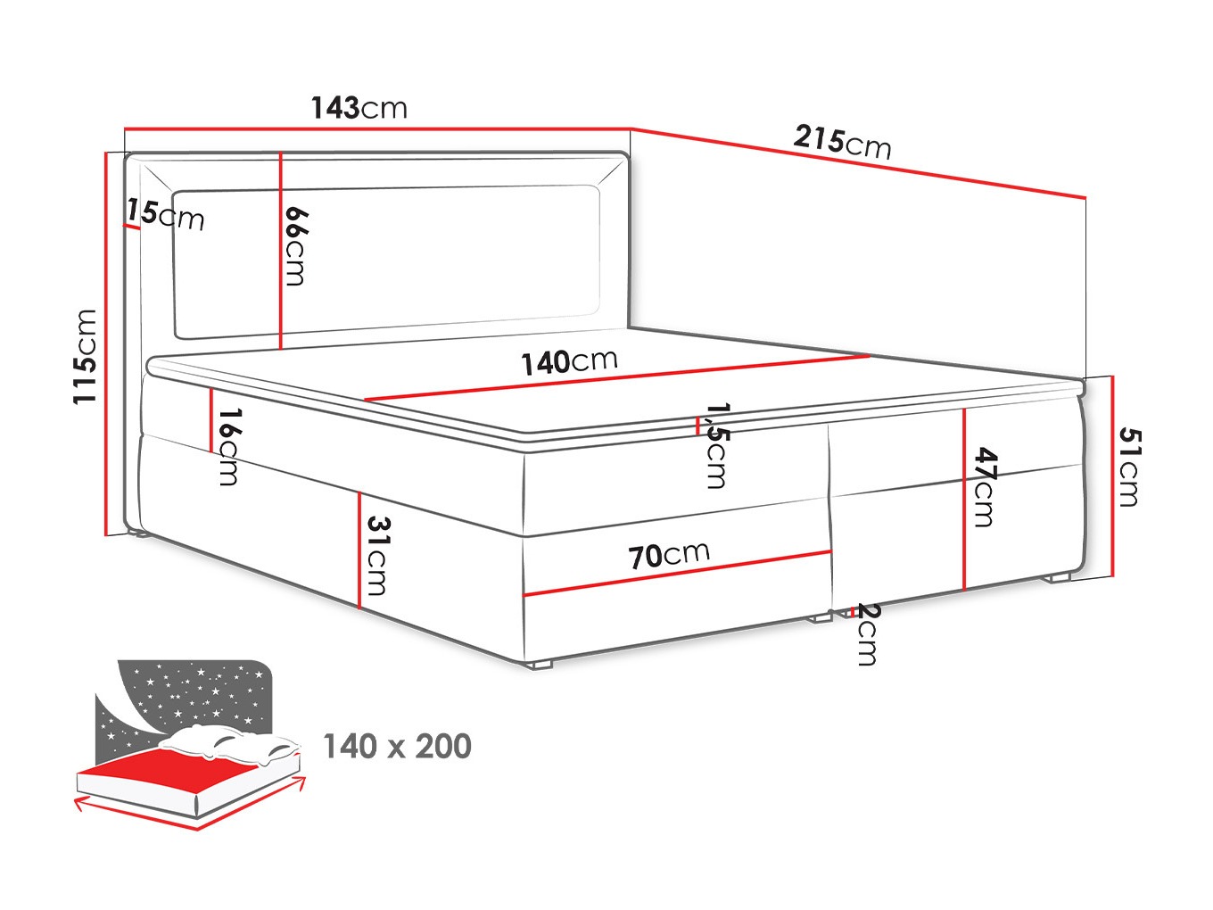 Lit boxspring Pomona 112 (Victoria 14 863)