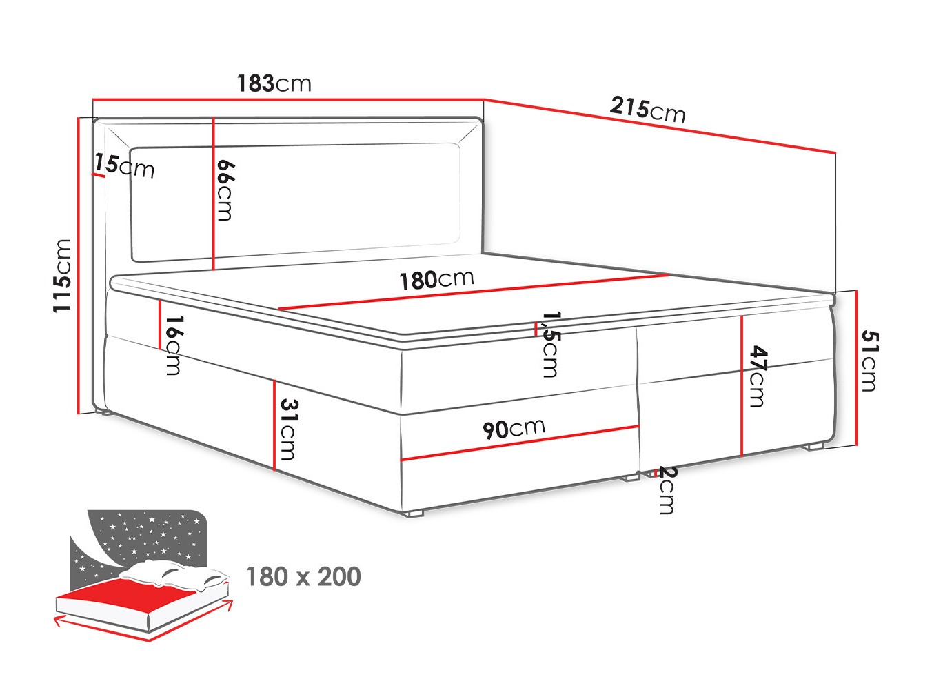 Lit boxspring Pomona 112 (Victoria 14 864)