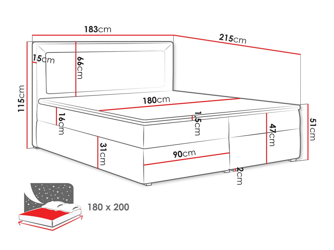 Lit boxspring Pomona 112 (Victoria 14 865)