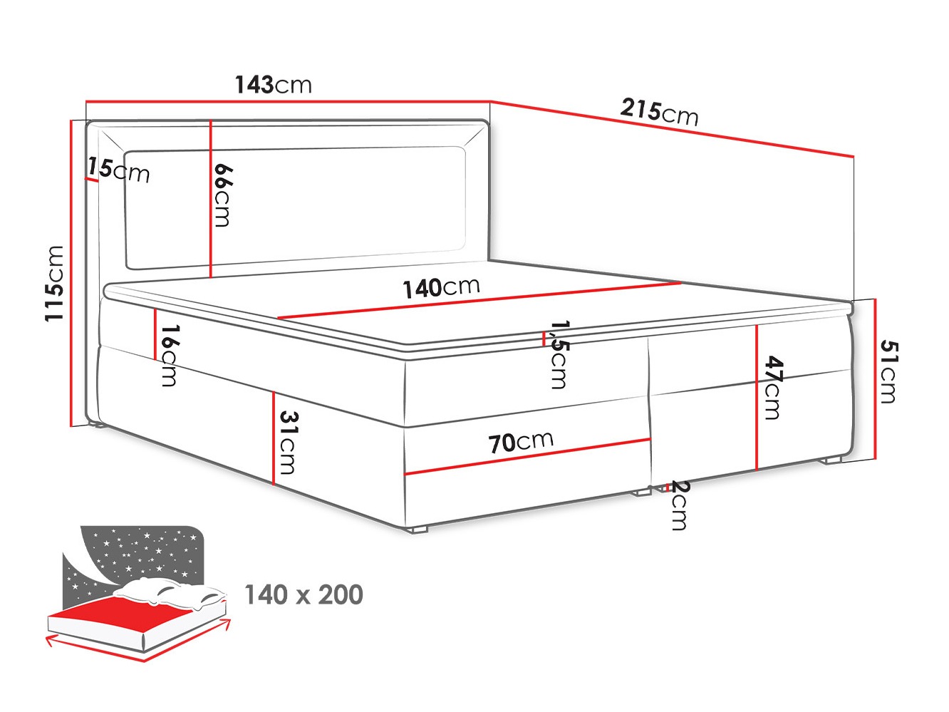 Lit boxspring Pomona 112 (Victoria 14 866)