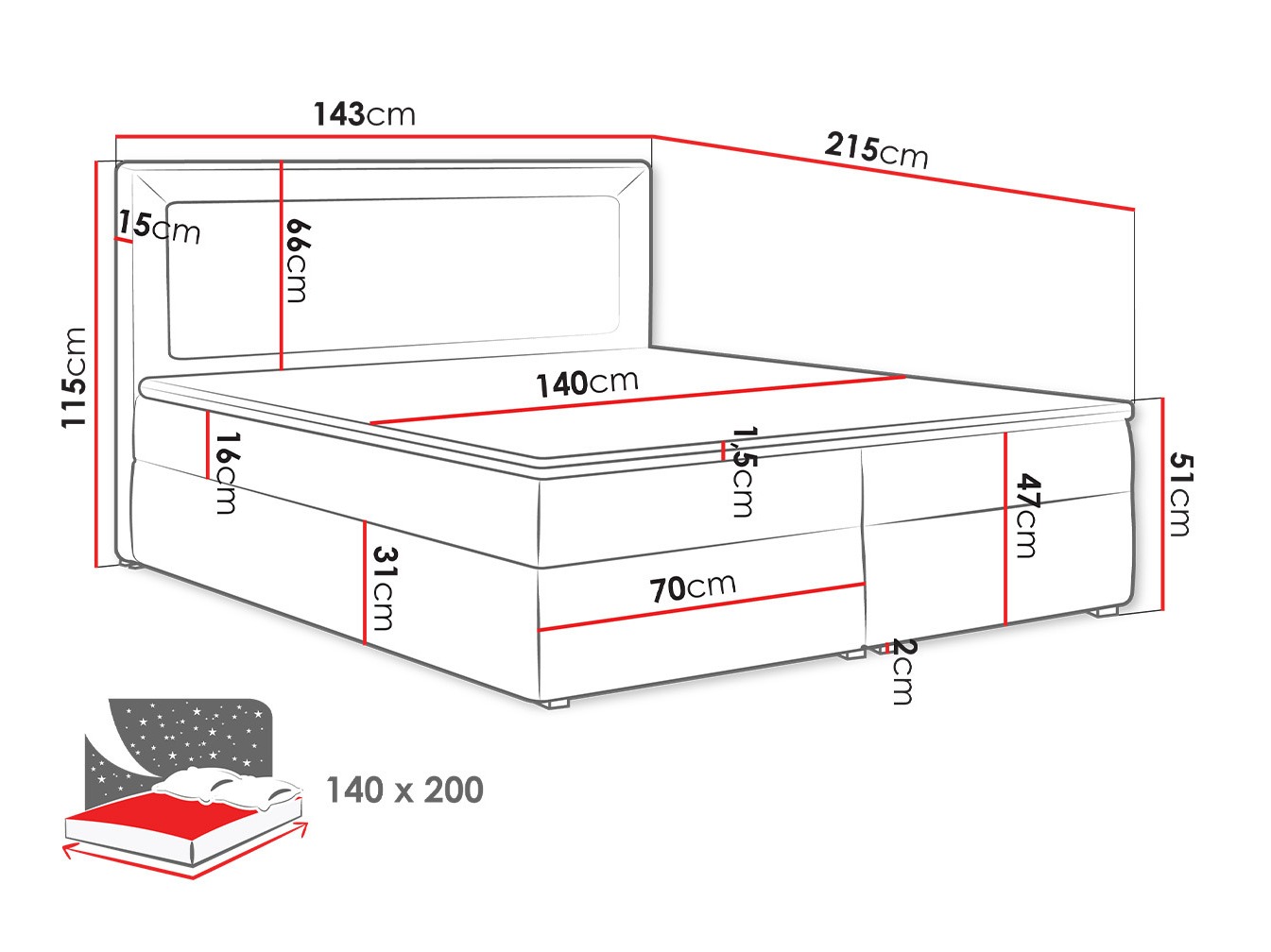 Lit boxspring Pomona 112 (Victoria 14 869)