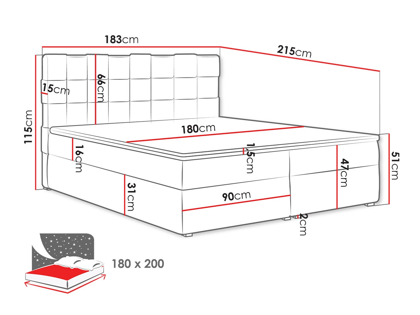 Lit boxspring Pomona 117 (Kronos 22)