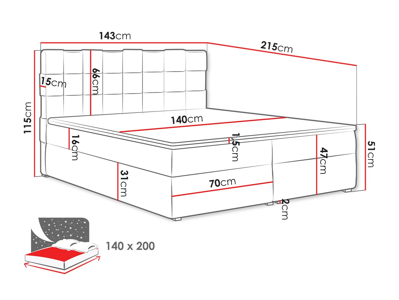 Lit boxspring Pomona 117 (Kronos 22)