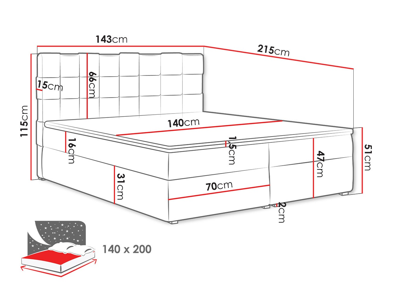 Lit boxspring Pomona 117 (Paros 05)