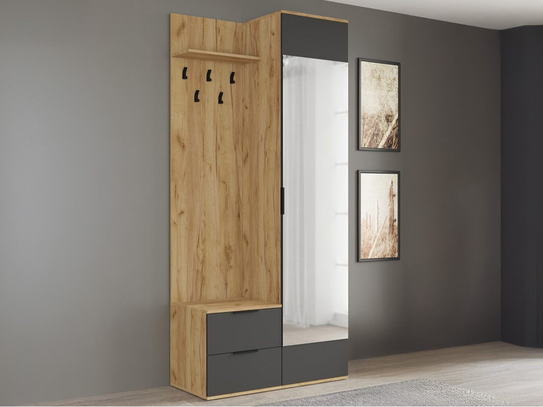 Meuble d'entrée Houston 2004 (Anthracite + Chêne doré)