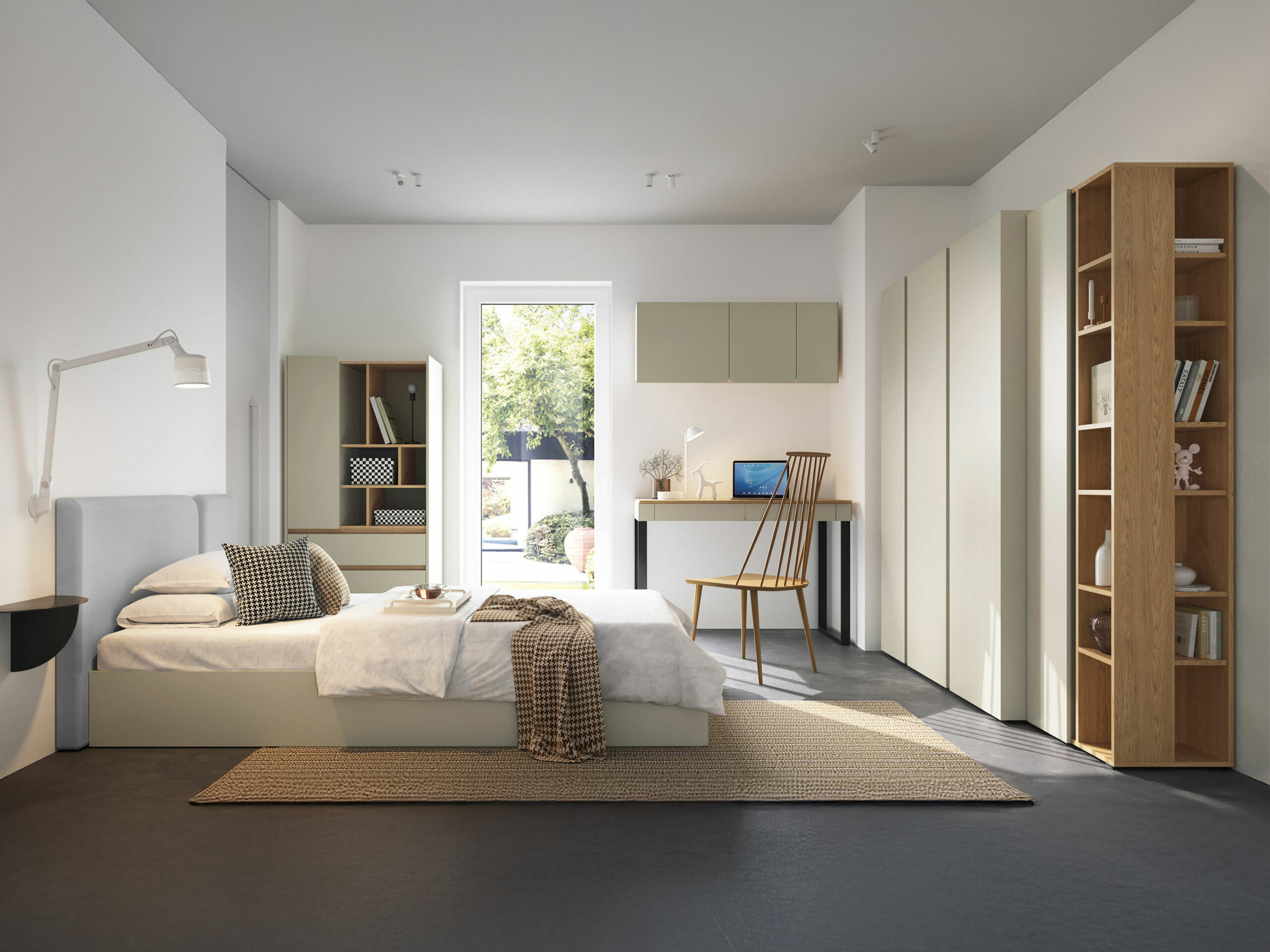 Armoire murale Fiosono 111 (Vert poussiéreux + Chêne)