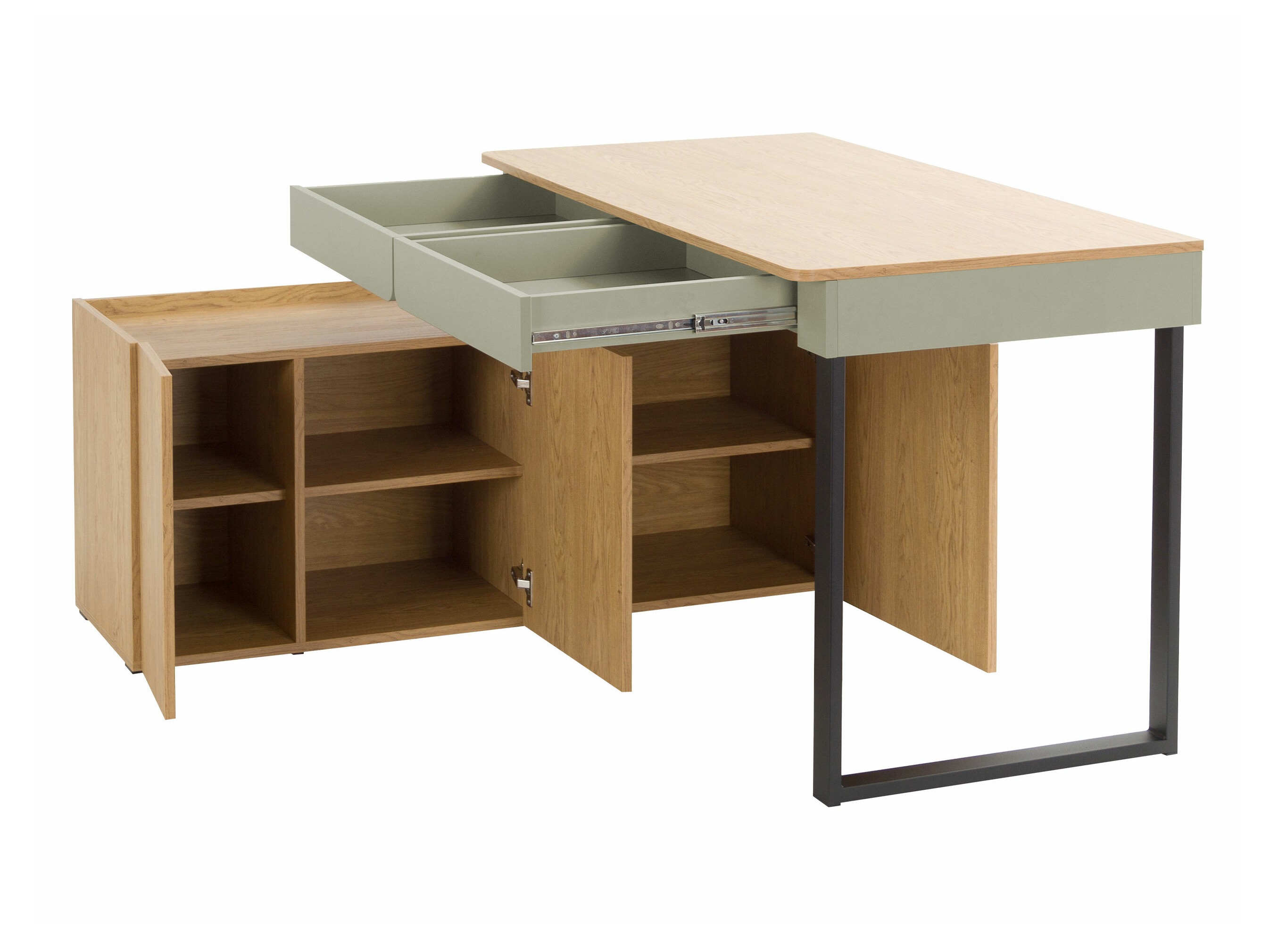 Bureau d'angle Fiosono 110 (Beige + Chêne)