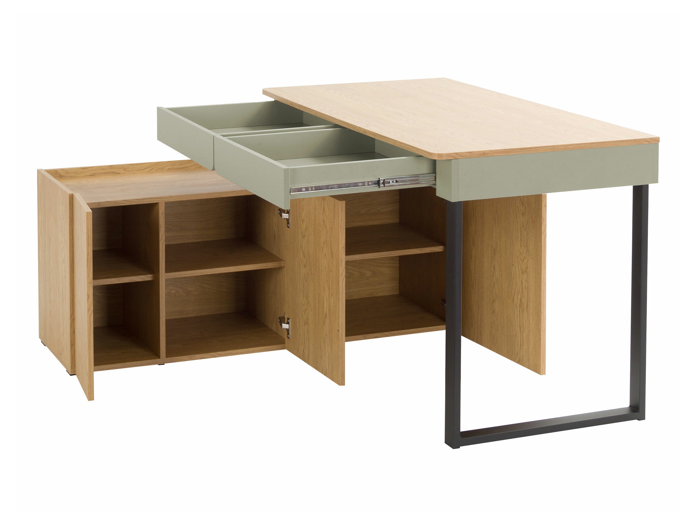Bureau d'angle Fiosono 110 (Vert poussiéreux + Chêne)