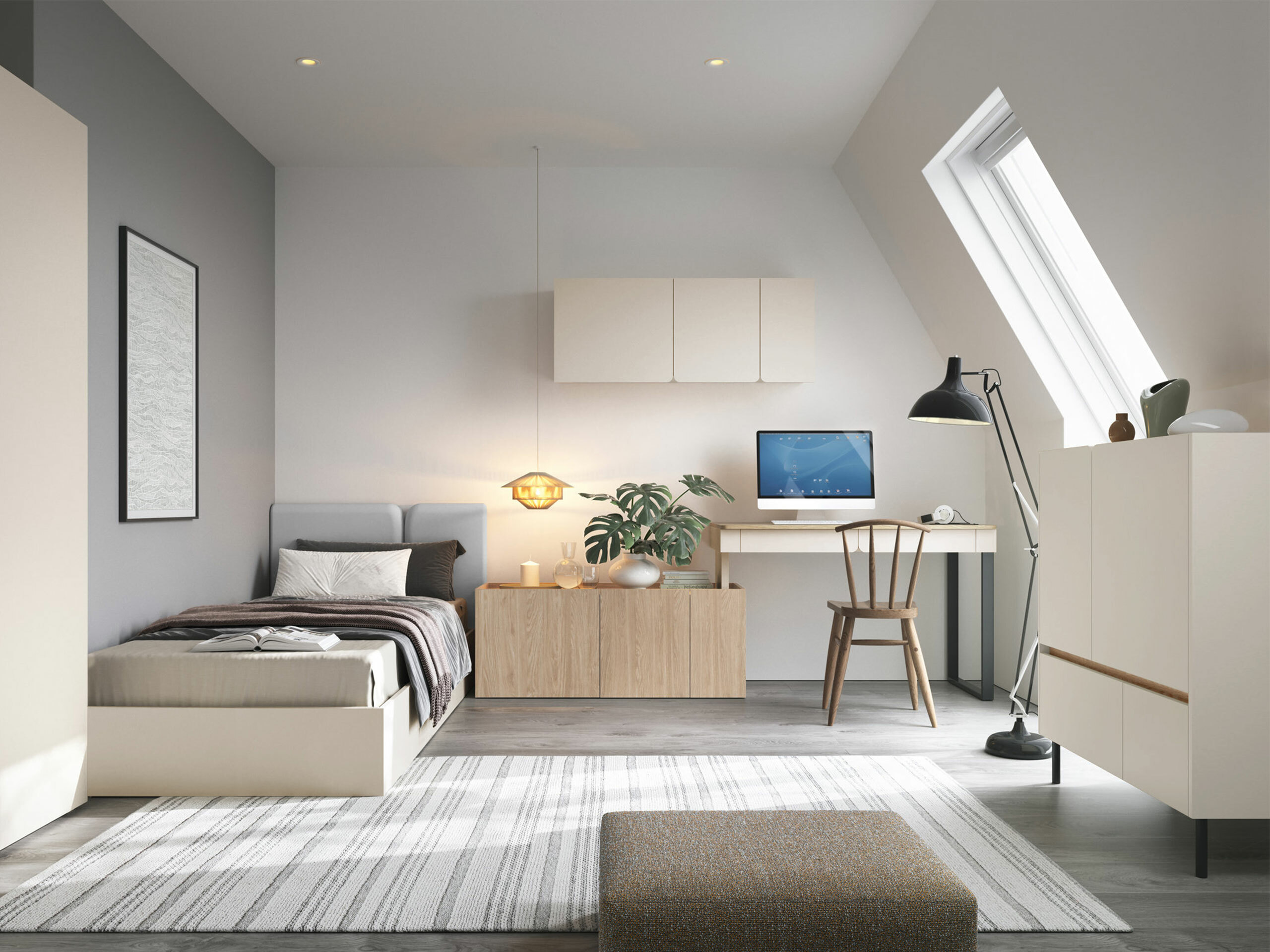 Lit Fiosono 112 (Beige + Chêne clair)
