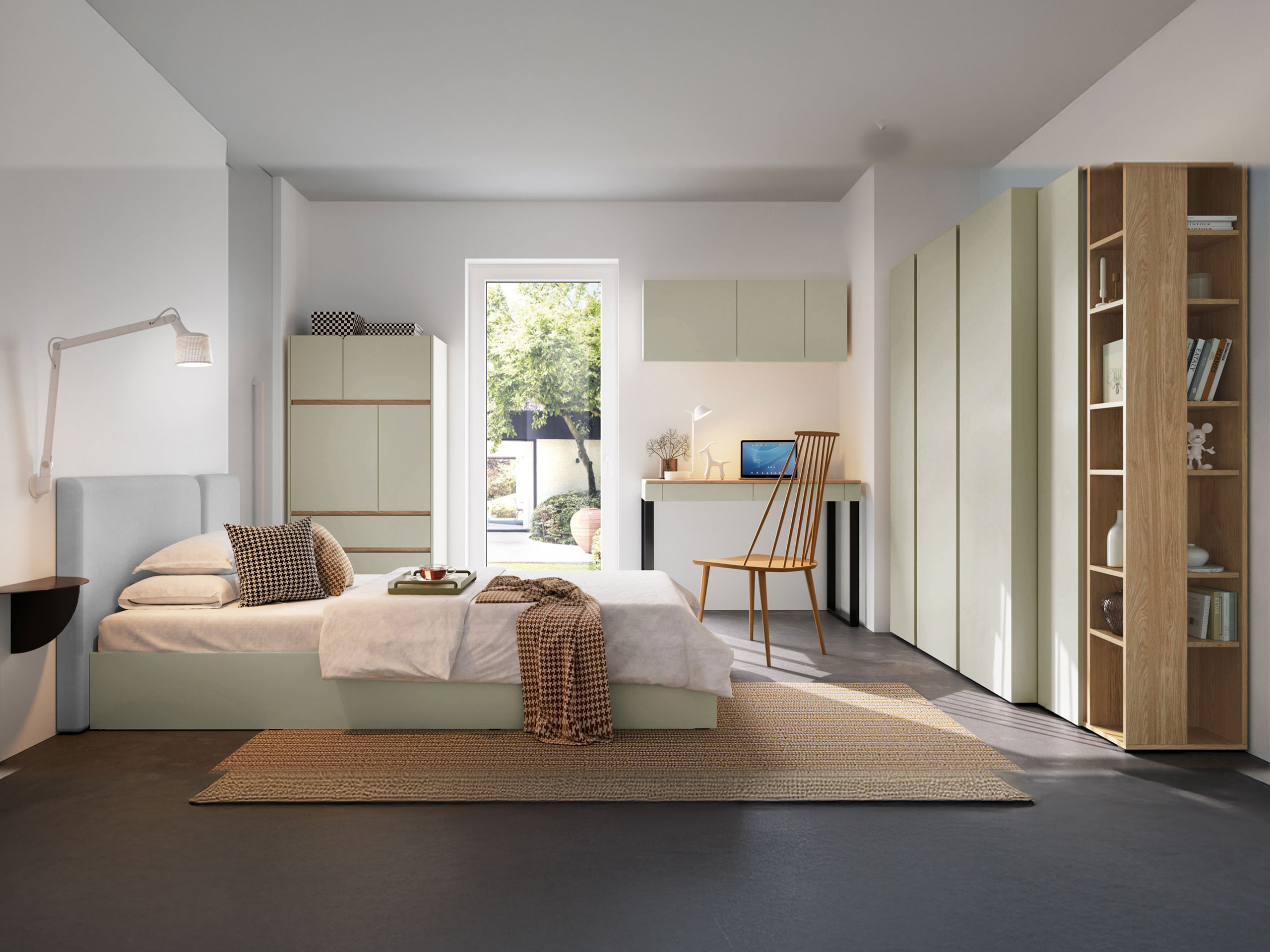 Ensemble de chambre Fiosono 113 (Vert poussiéreux + Chêne)