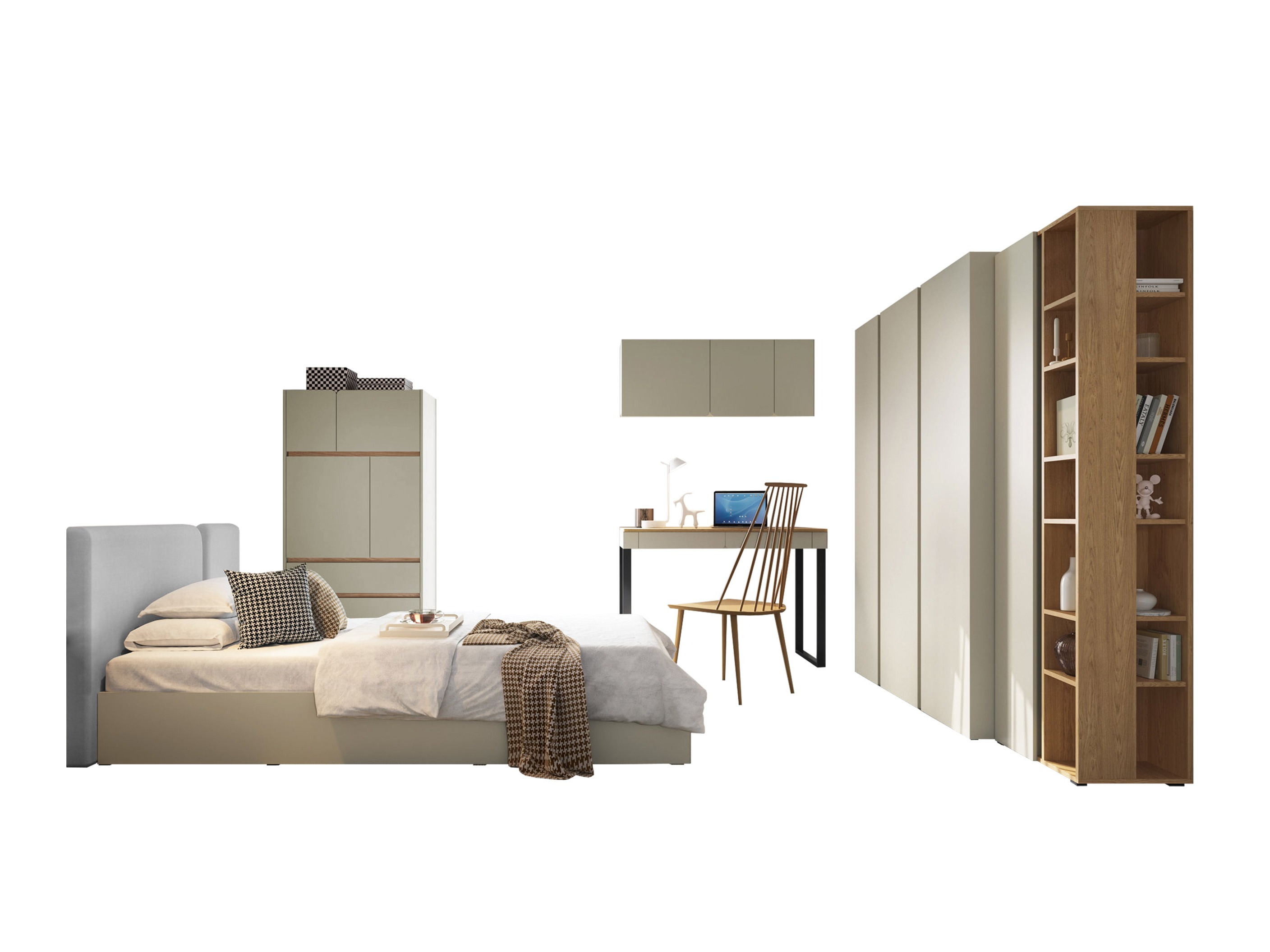 Ensemble de chambre Fiosono 113 (Vert poussiéreux + Chêne)