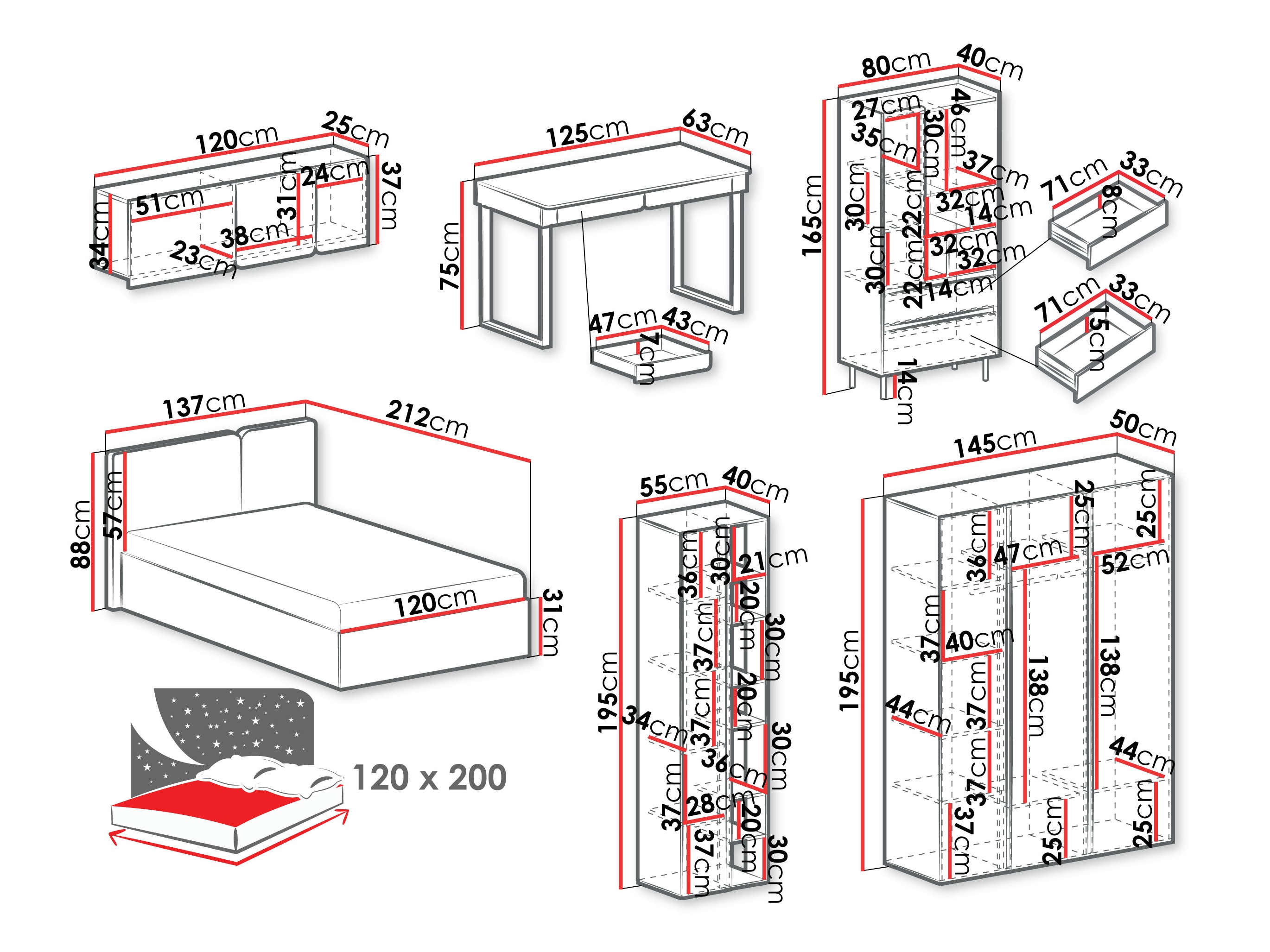 Ensemble de meubles Fiosono 114 (Beige + Chêne)