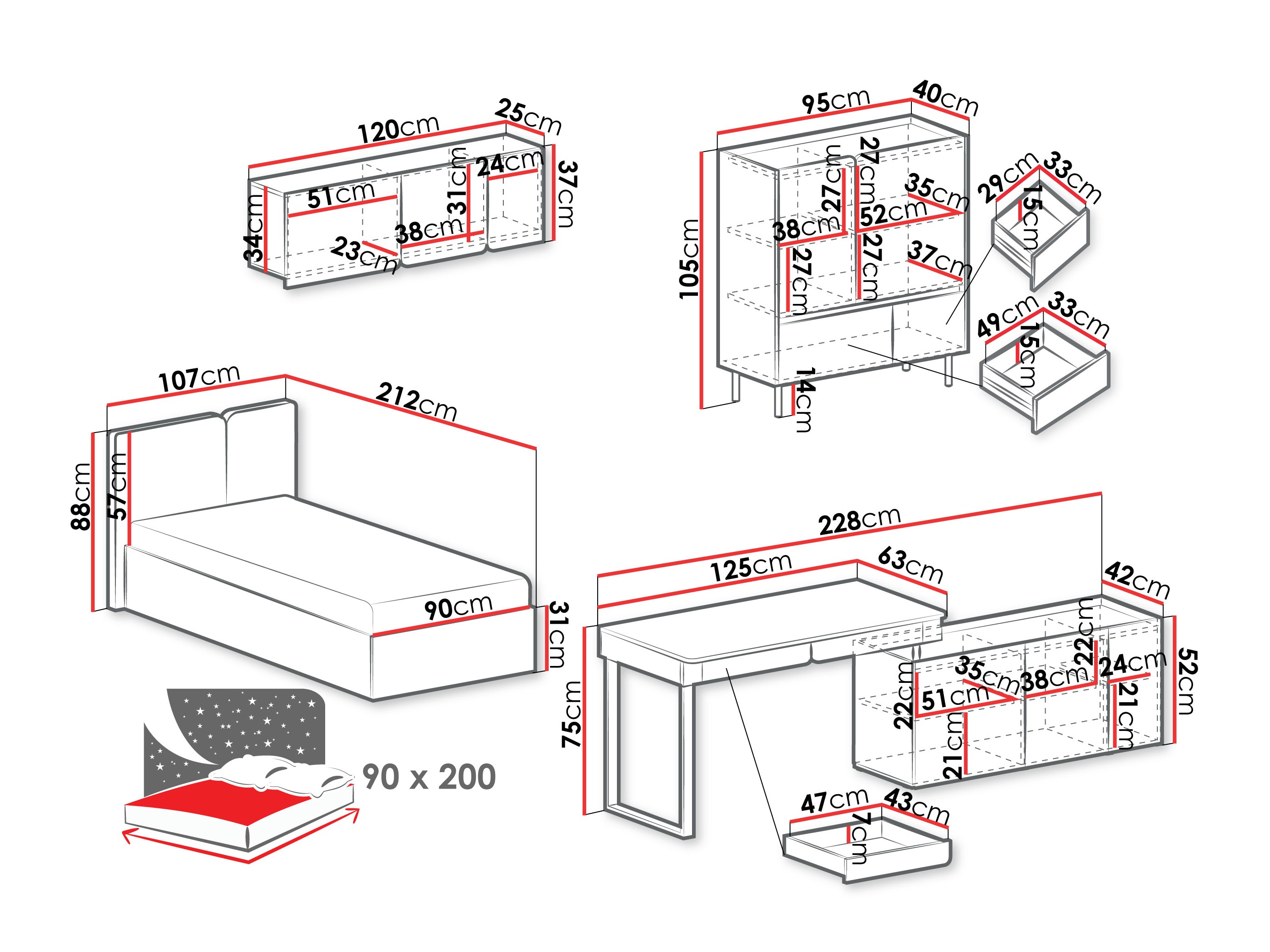 Ensemble de meubles Fiosono 115 (Beige + Chêne clair)