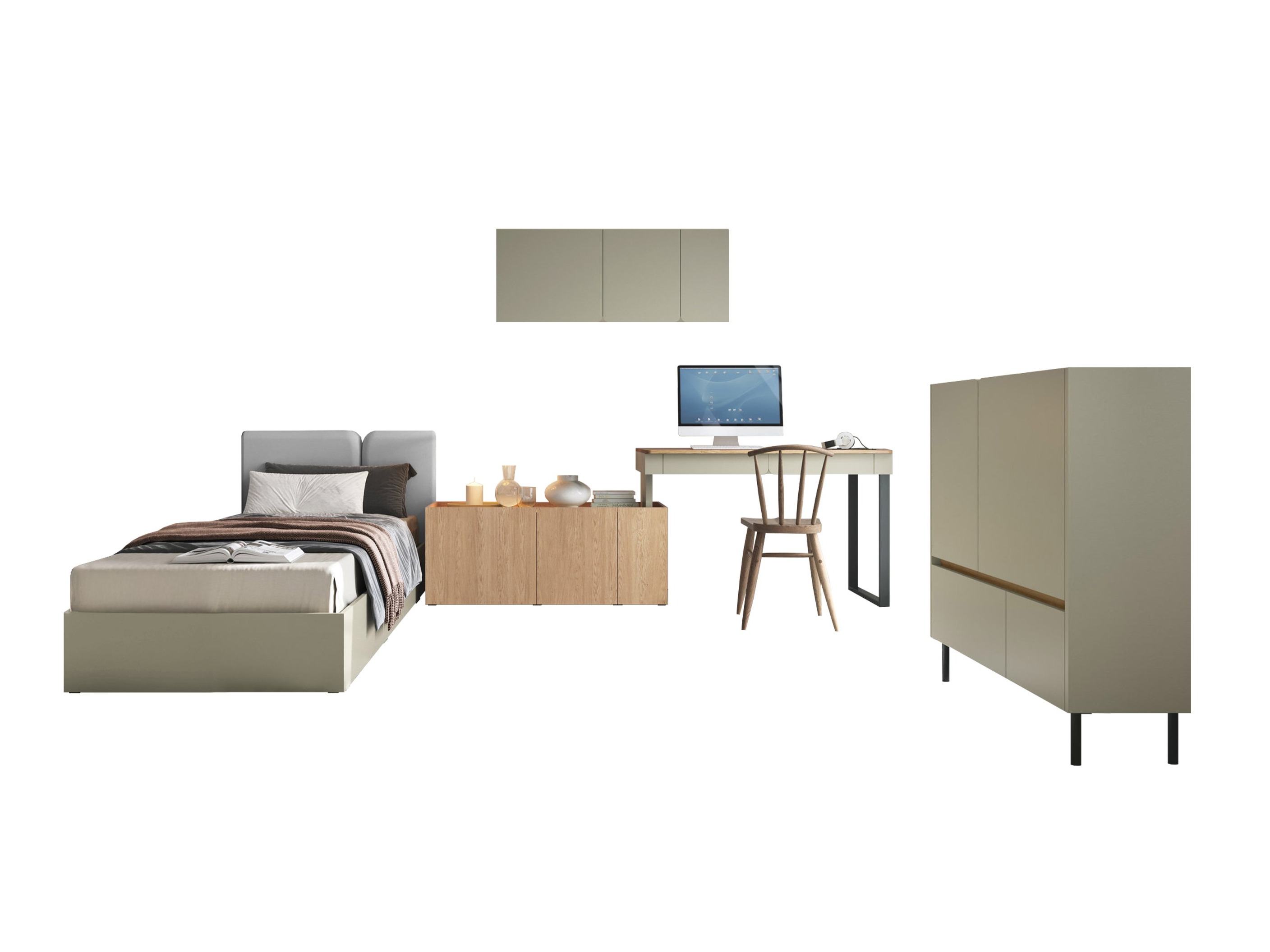 Ensemble de meubles Fiosono 115 (Vert poussiéreux + Chêne)