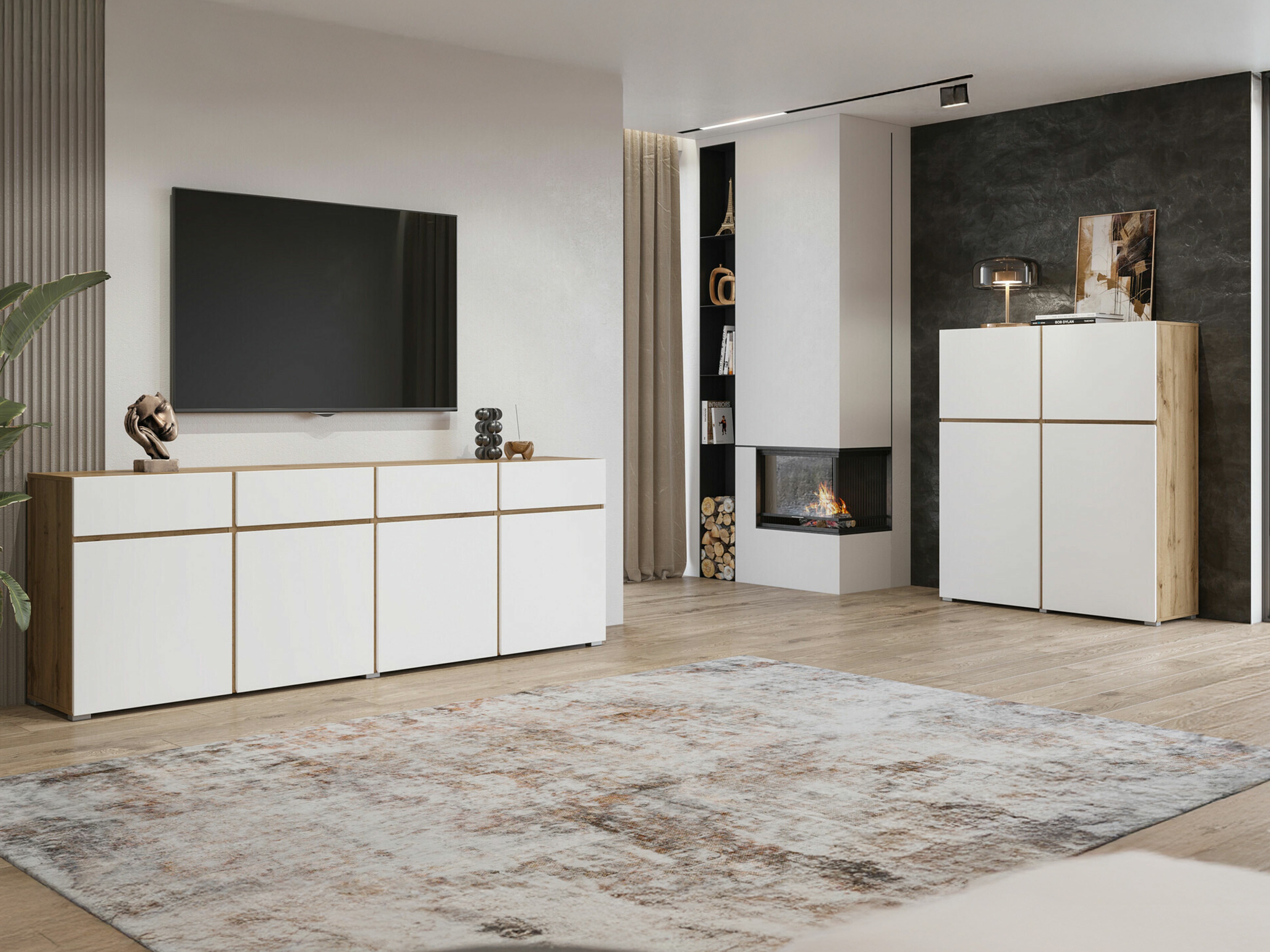 Commode Alfere 100 (Chêne wotan + Blanc)