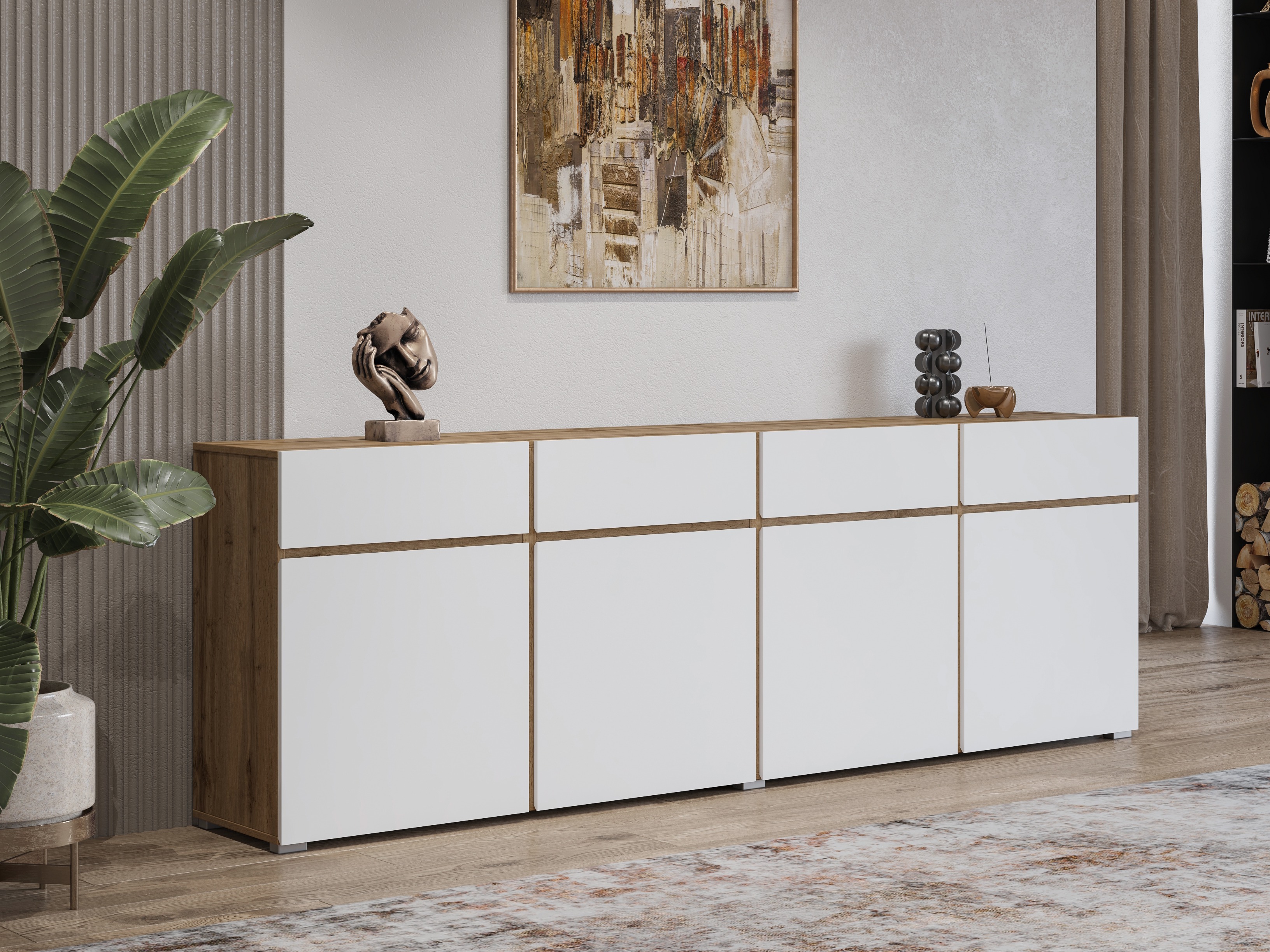 Commode Alfere 100 (Chêne wotan + Blanc)
