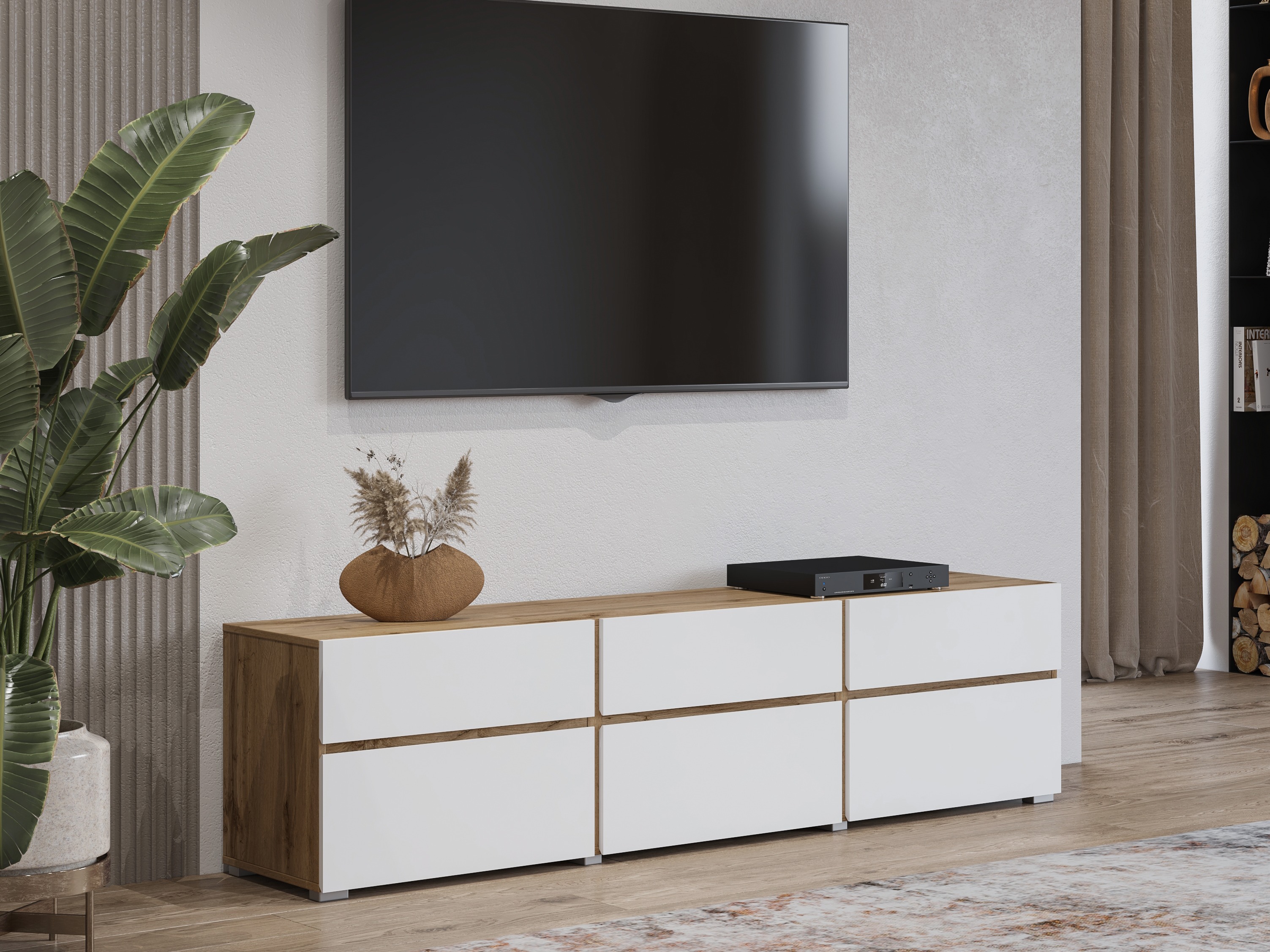 Meuble TV Alfere 102 (Chêne wotan + Blanc)