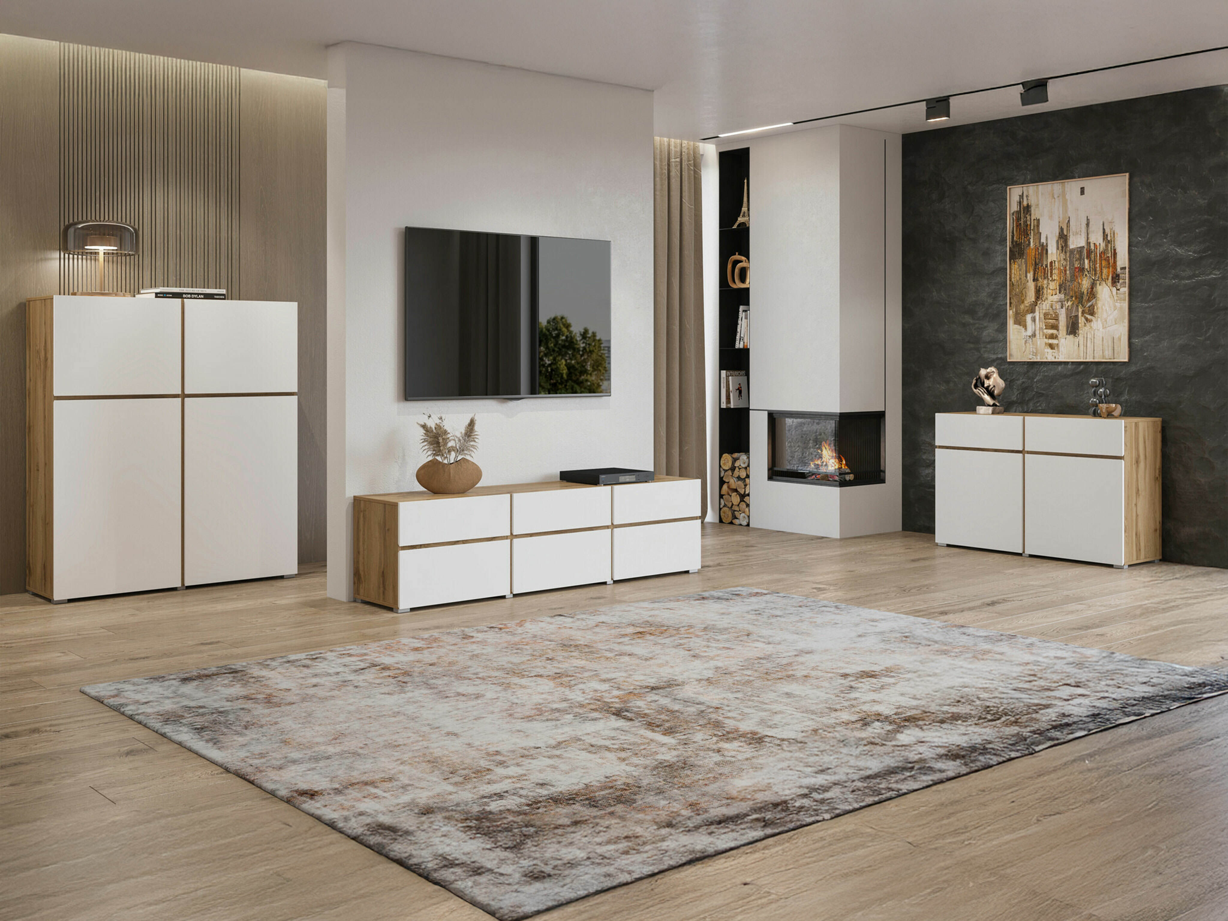Meuble TV Alfere 102 (Chêne wotan + Blanc)
