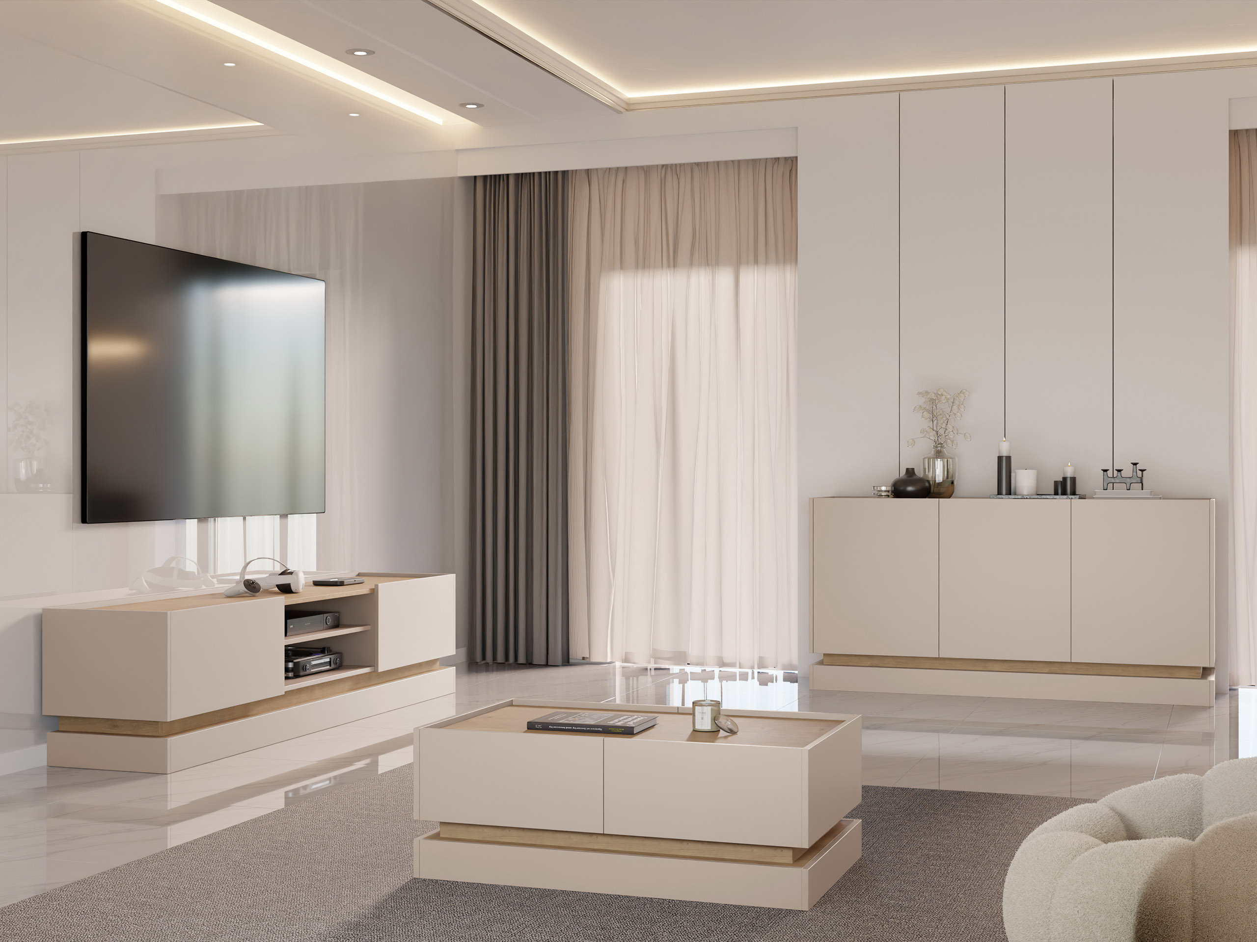 Meuble TV Comfivo Dalvenu 102 (Brun clair + Chêne)