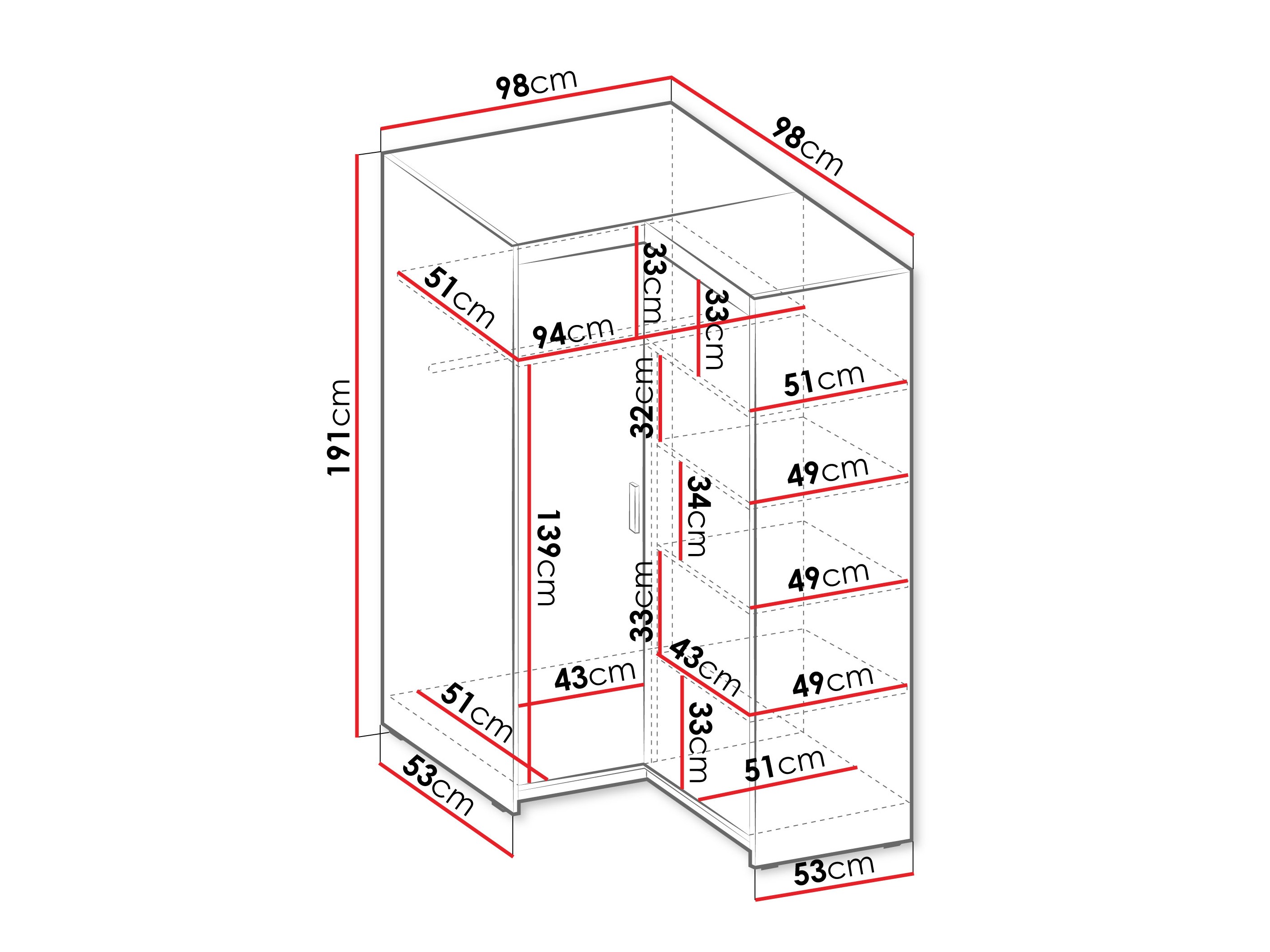 Armoire d'angle Novduni 116 (Chêne)