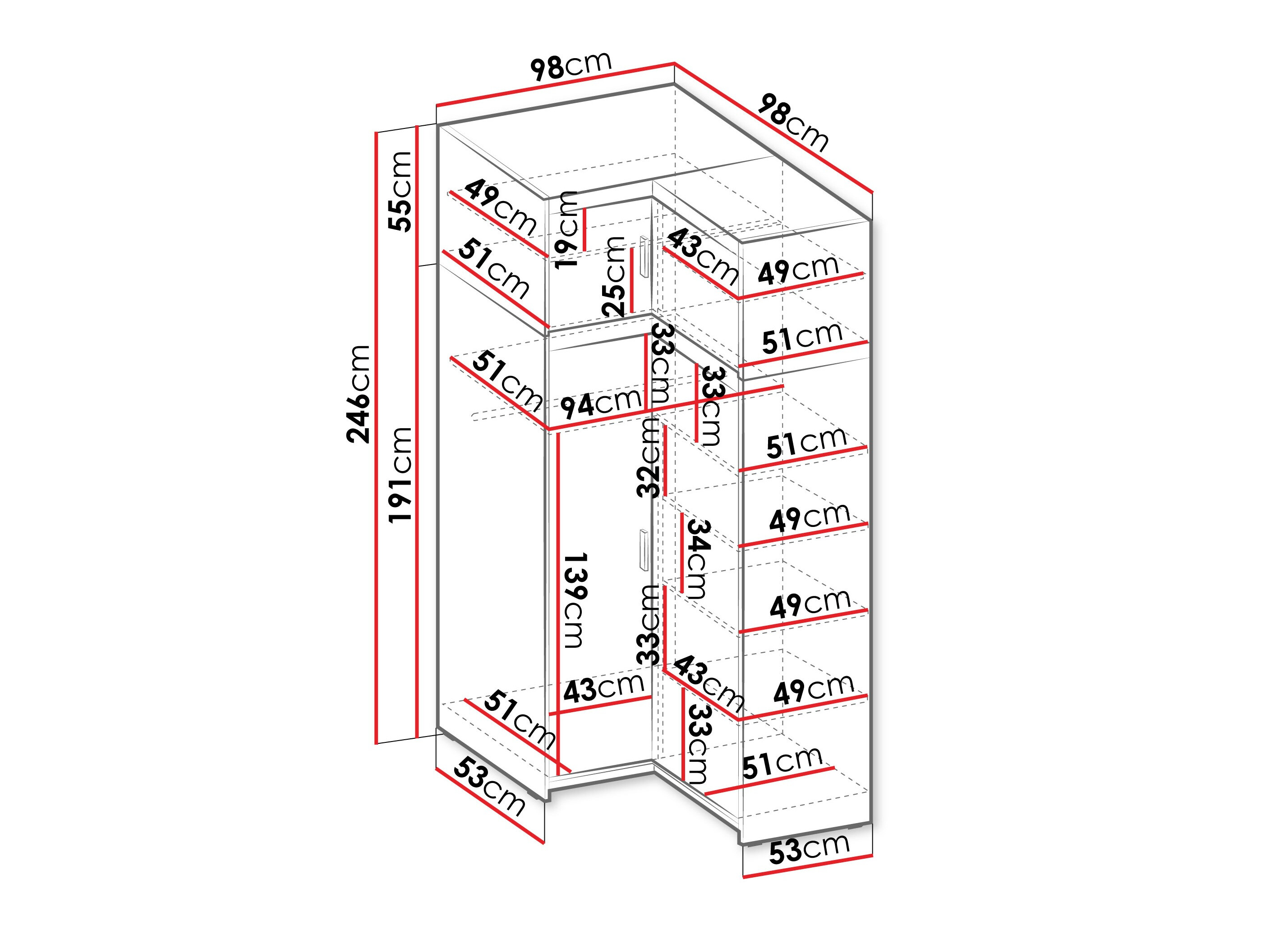 Armoire d'angle Novduni 121 (Chêne)