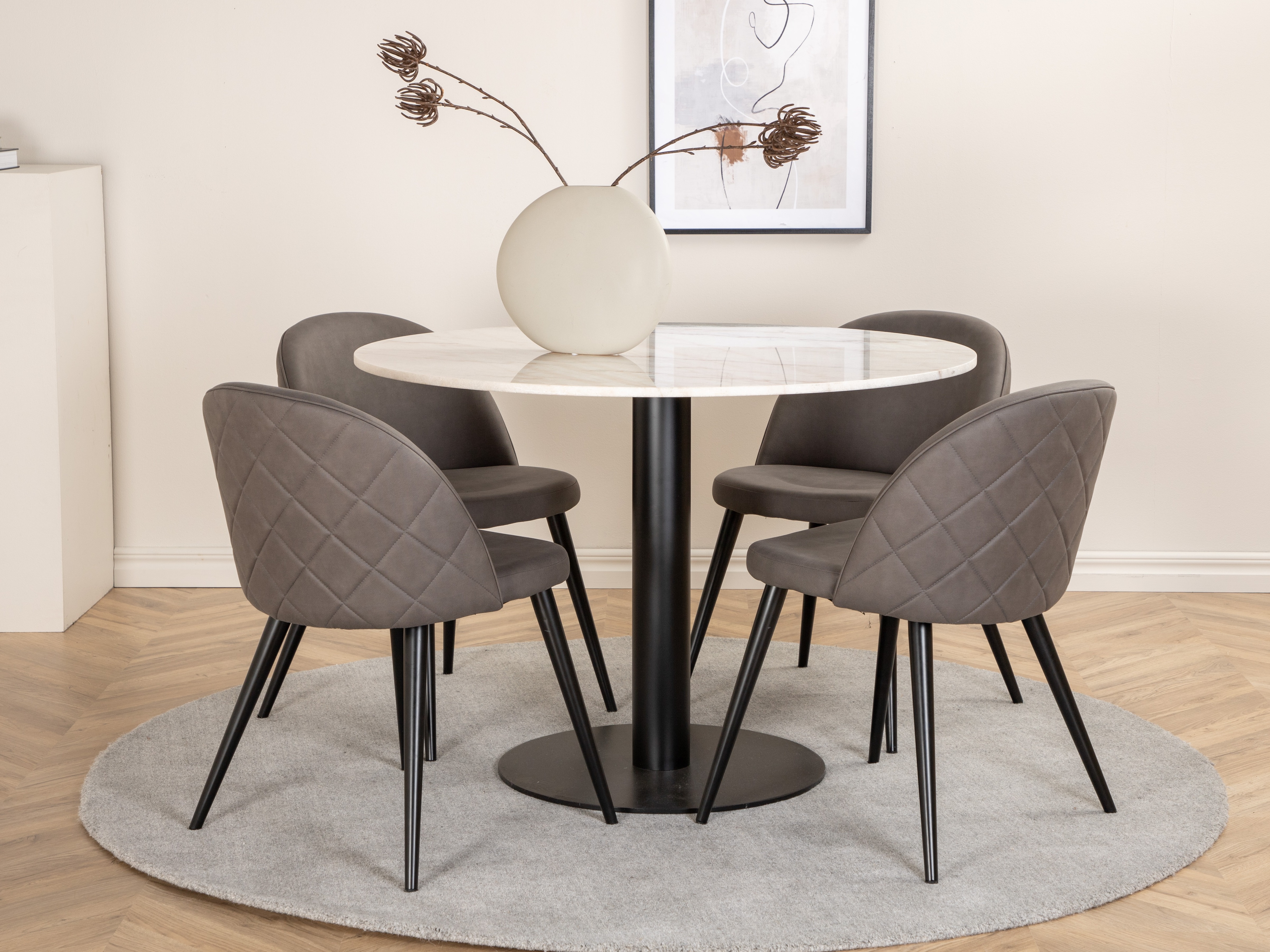 Table Dallas 175 (Marbre blanc + Noir)