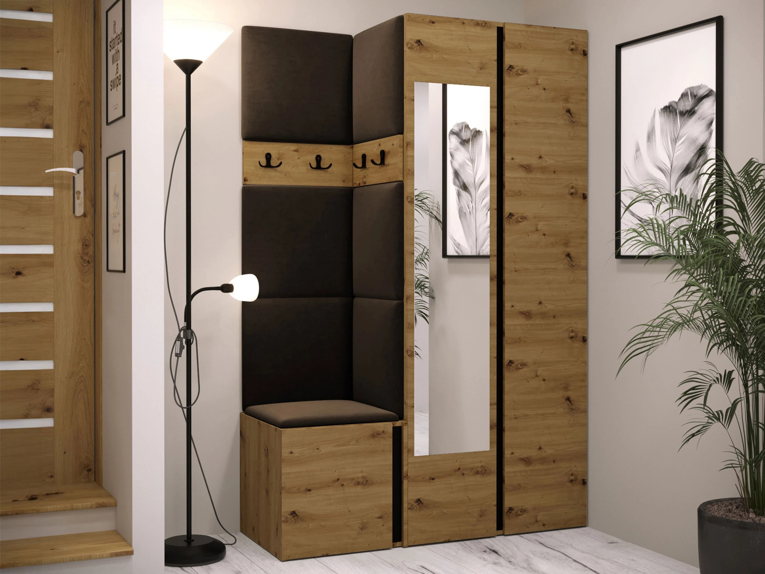 Meuble d'entrée Pinis XXVI (Chêne Artisan + Noir)