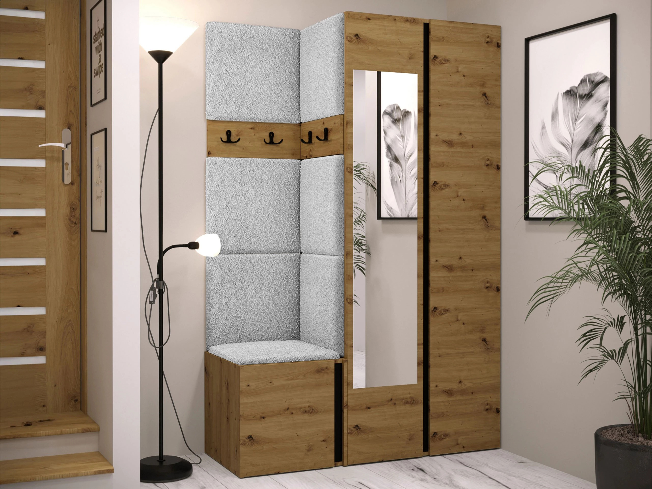 Meuble d'entrée Pinis XXVI (Chêne Artisan + Noir)