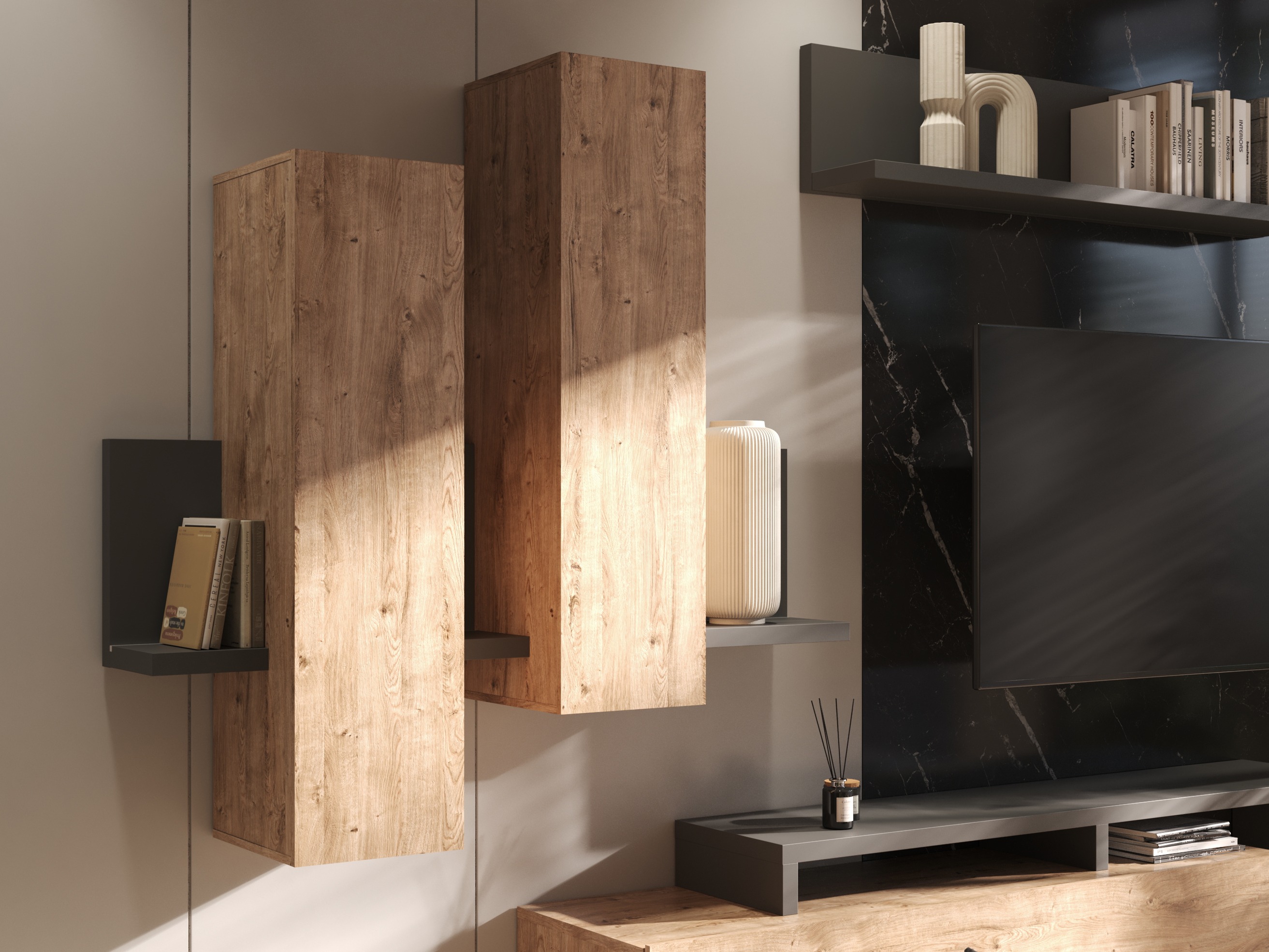 Armoire murale Lutiva 101 (Anthracite + Ribbec chêne)