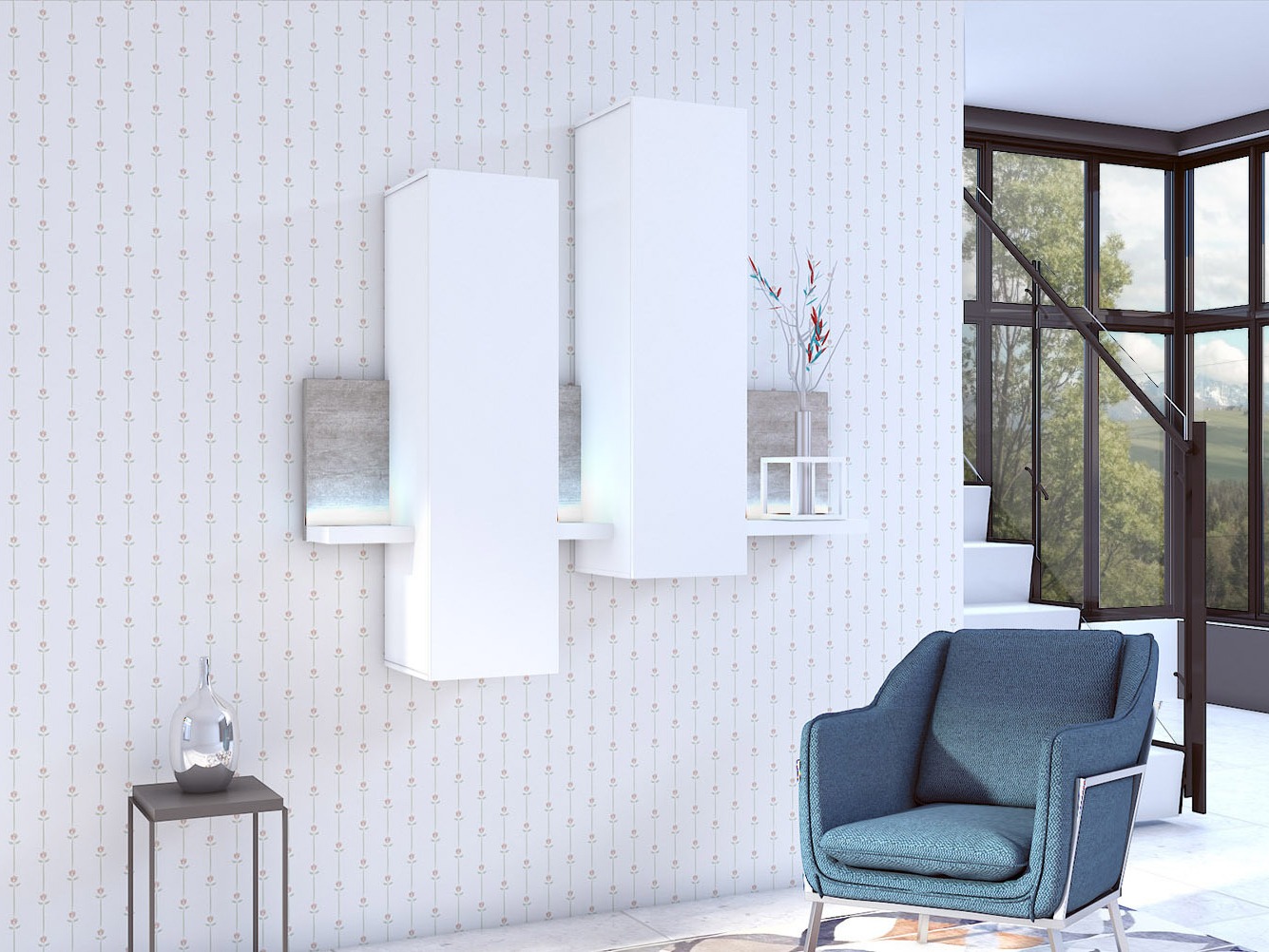 Armoire murale Lutiva 101 (Blanc + Béton)
