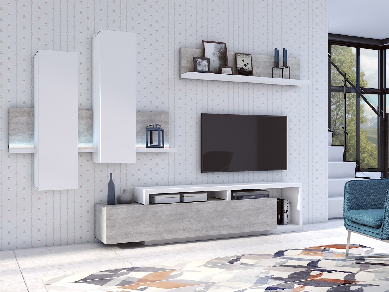 Armoire murale Lutiva 101 (Blanc + Béton)