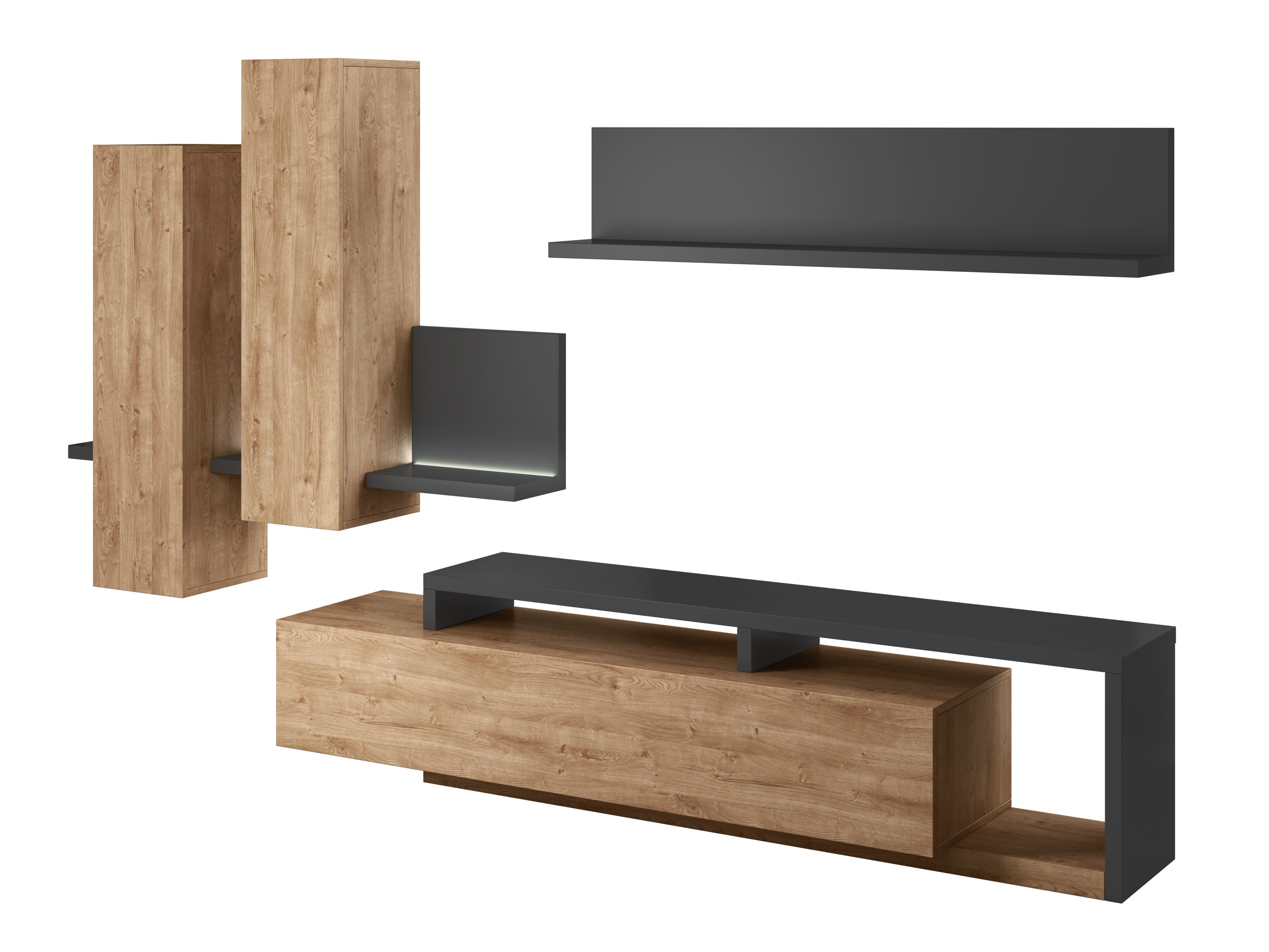 Ensemble de salon Lutiva 100 (Anthracite + Ribbec chêne)
