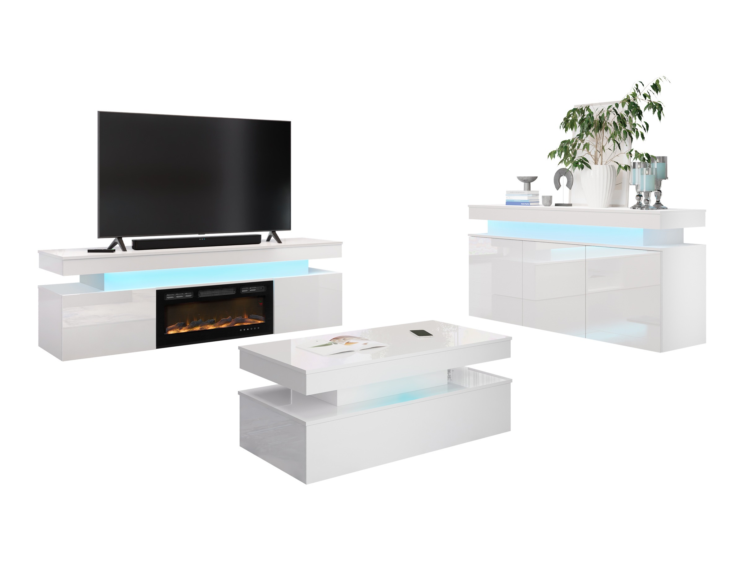Ensemble de salon Monfero 106 (Blanc + Blanc brillant)