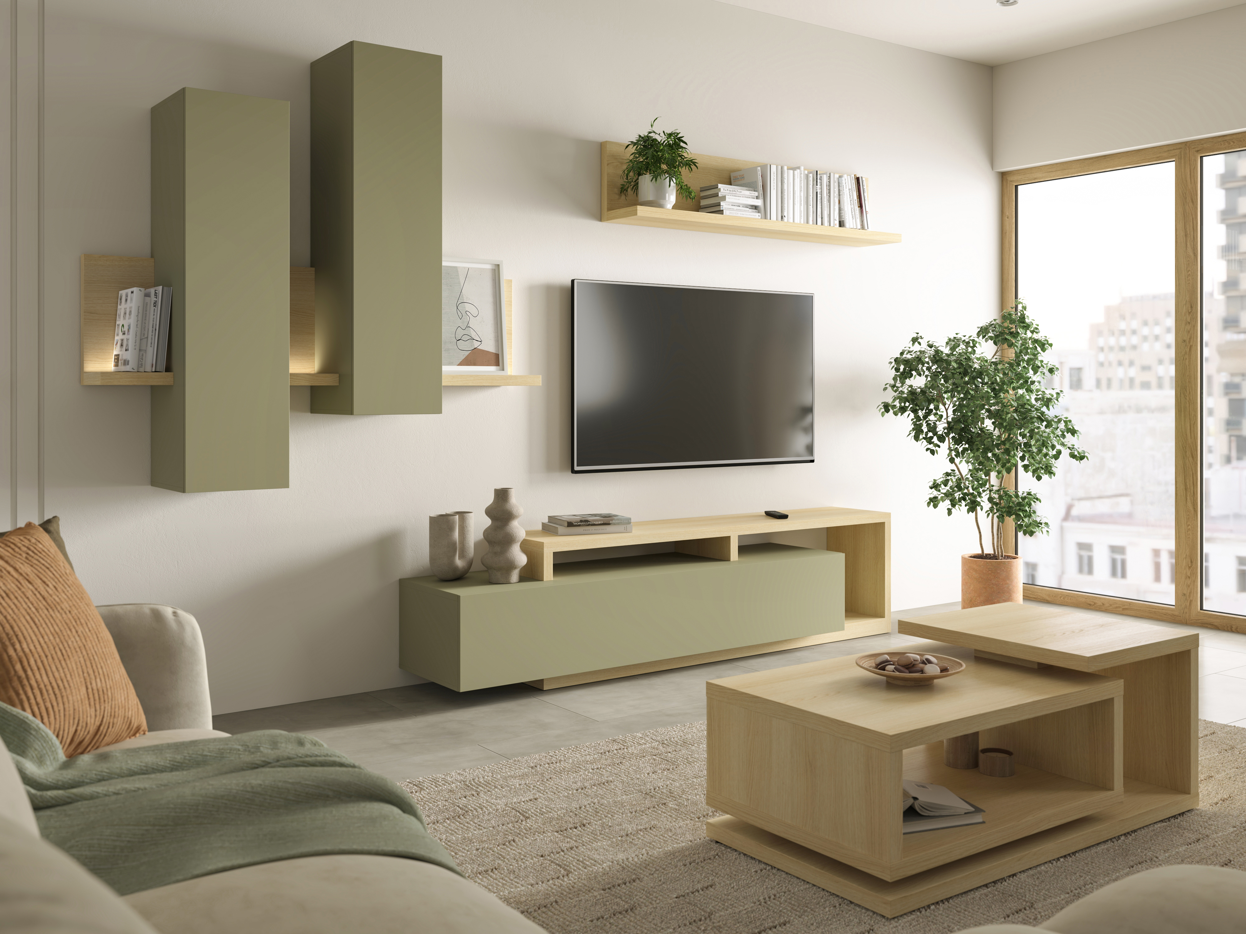 Meuble TV Lutiva 103 (Eucalyptus + Chêne)