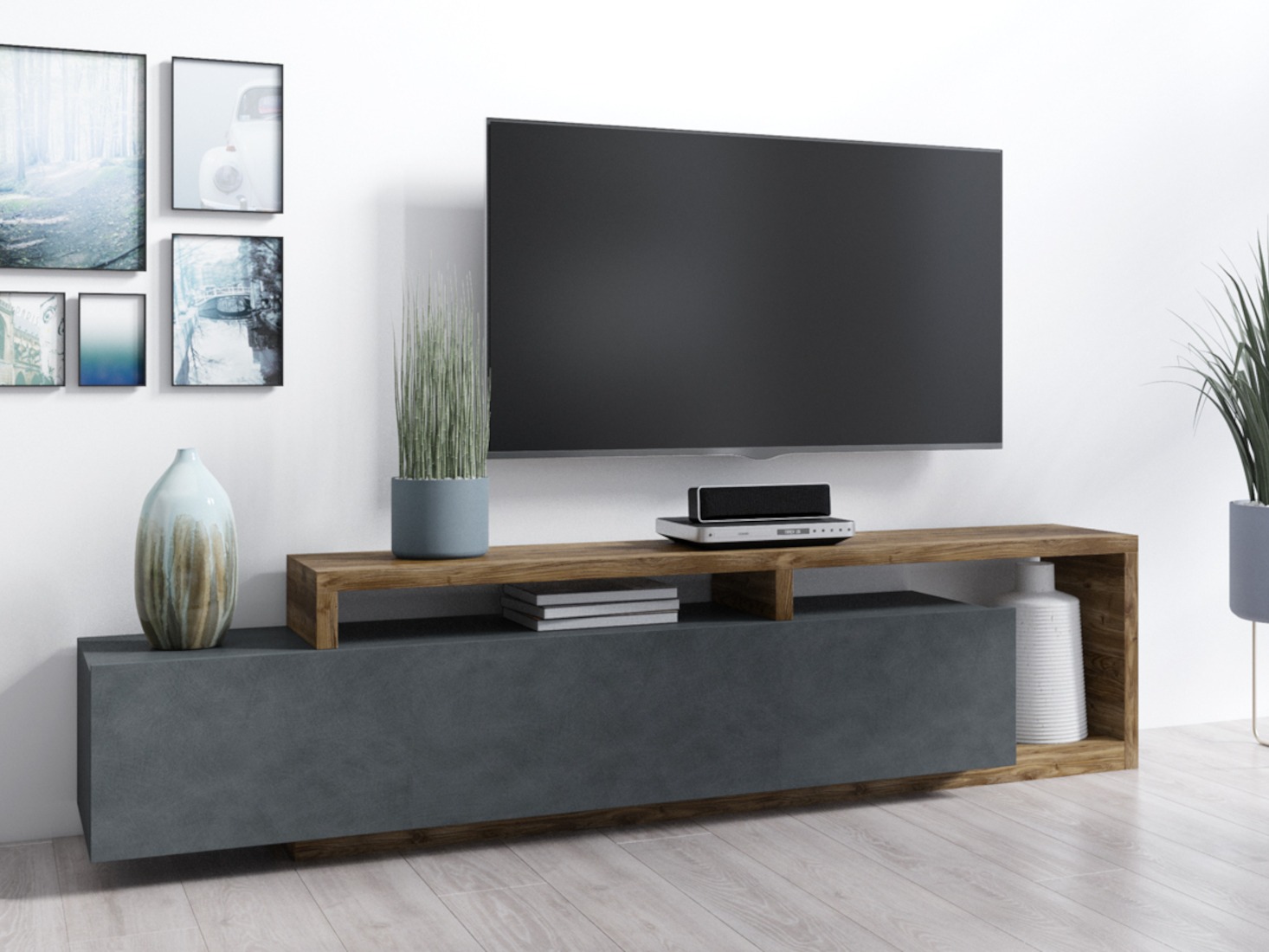 Meuble TV Lutiva 103 (Matera gris + Épicéa foncé)