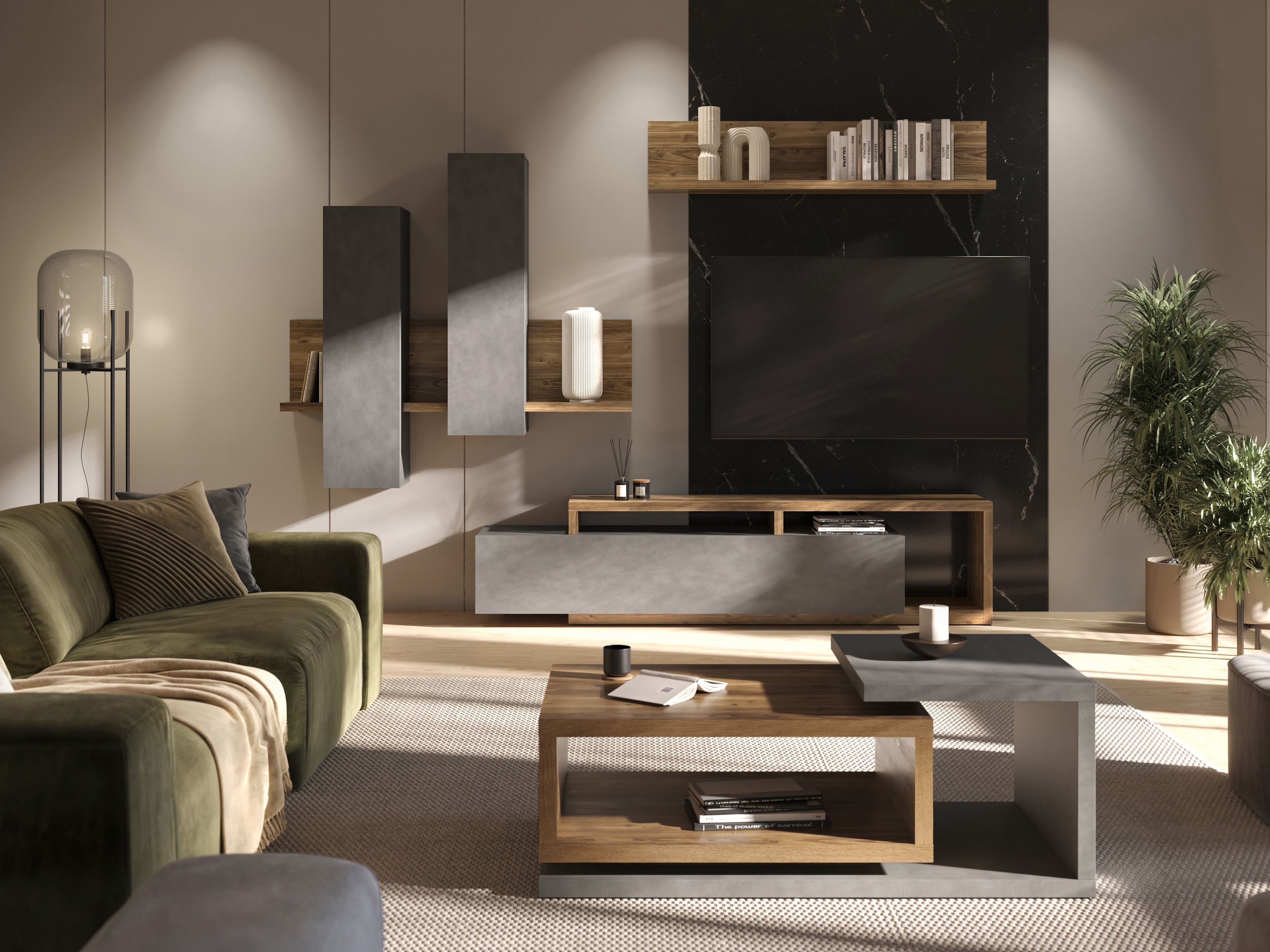 Meuble TV Lutiva 103 (Matera gris + Épicéa foncé)