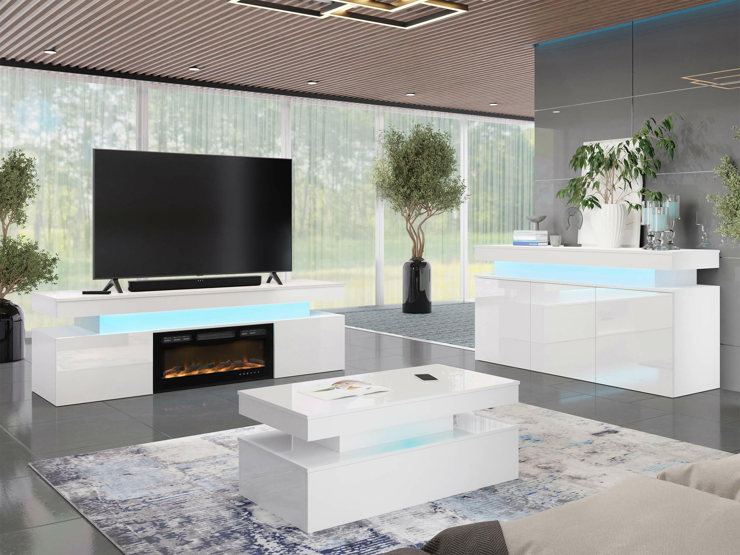 Meuble TV Monfero 104 (Blanc + Blanc brillant)