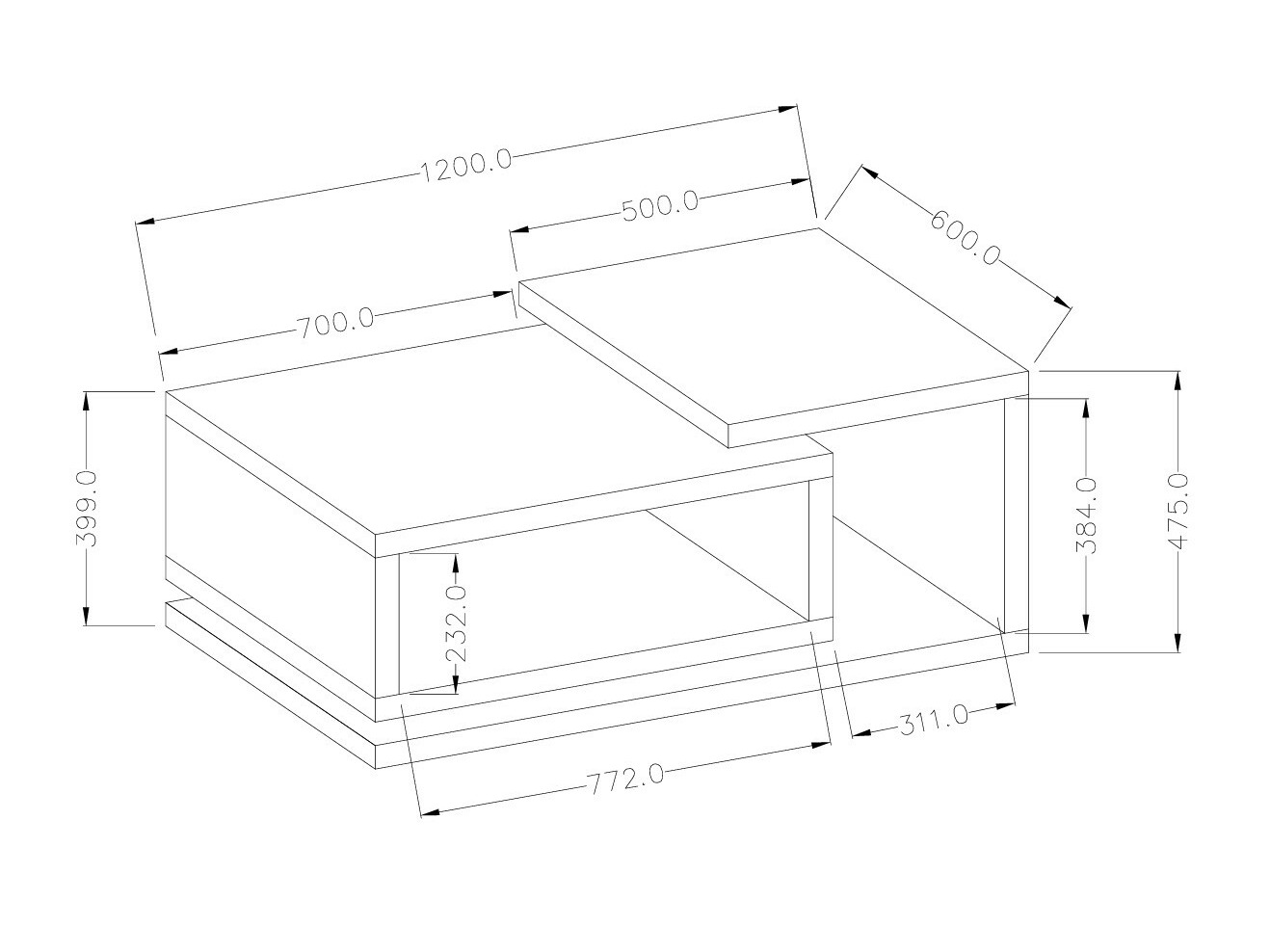 Table basse Lutiva 104 (Anthracite + Ribbec chêne)