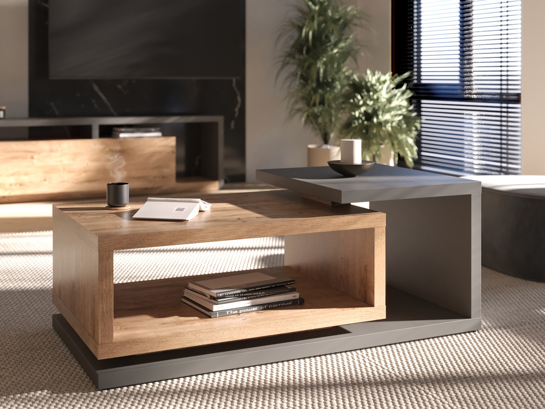 Table basse Lutiva 104 (Anthracite + Ribbec chêne)