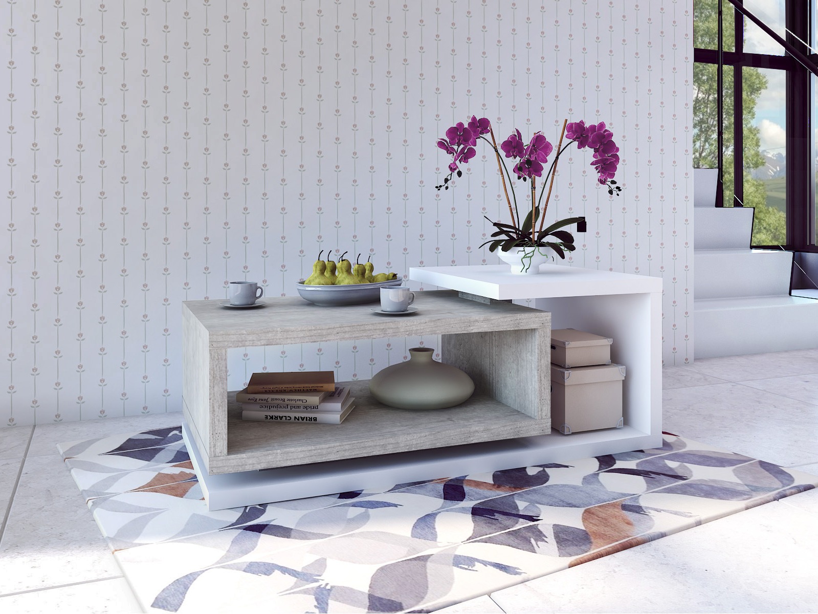 Table basse Lutiva 104 (Blanc + Béton)