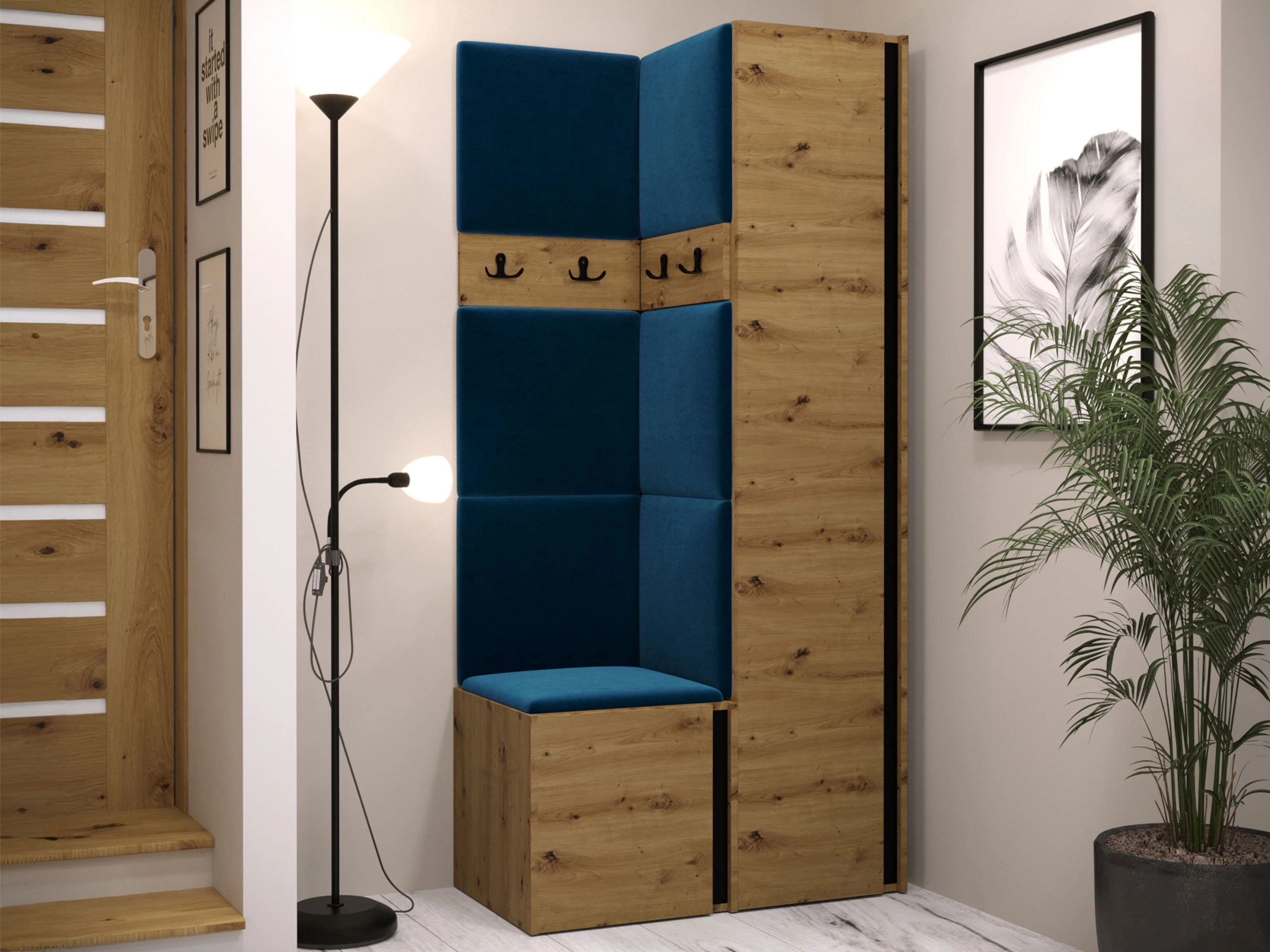 Meuble d'entrée Pinis XXIV (Chêne Artisan + Noir)