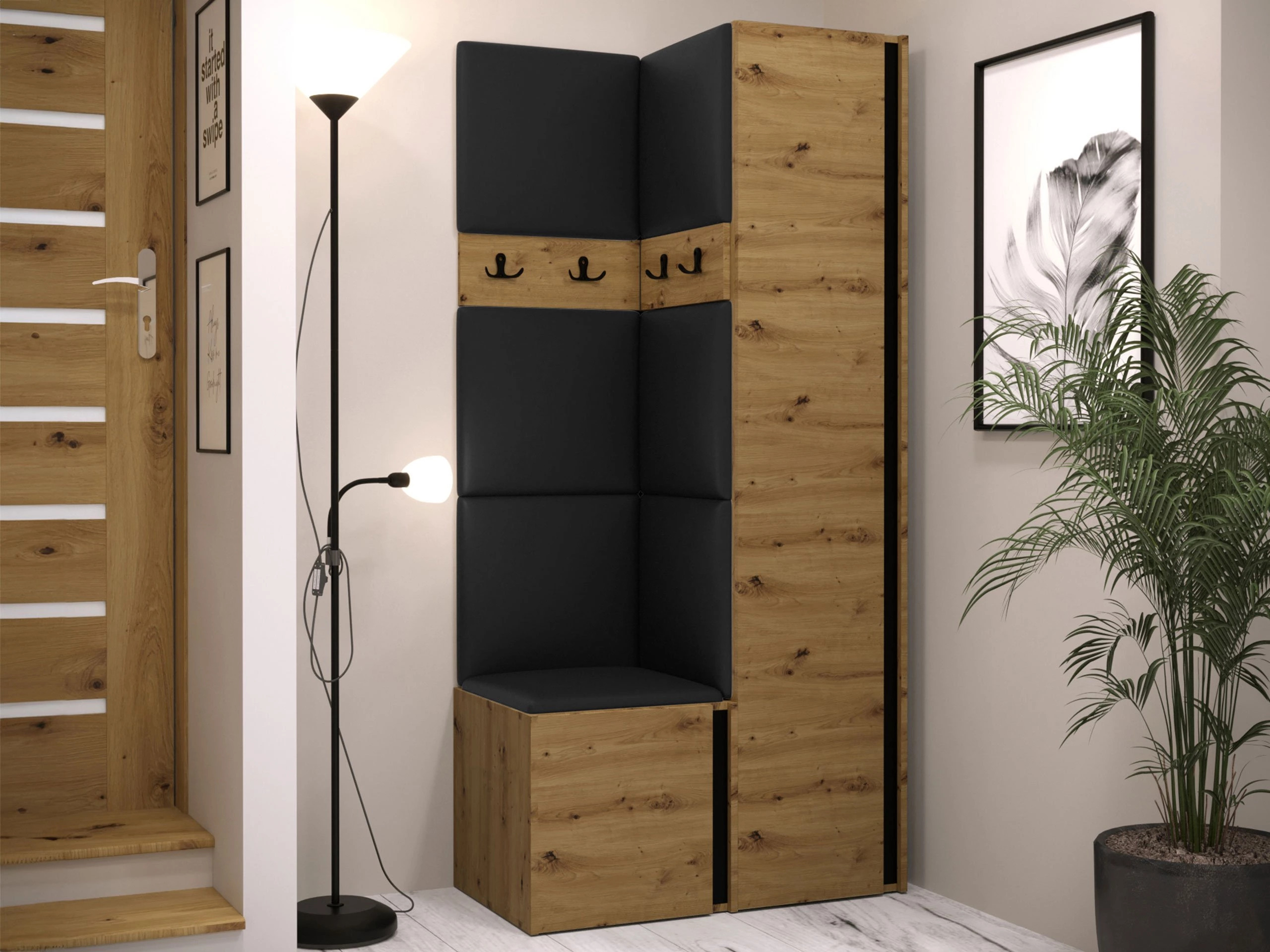 Meuble d'entrée Pinis XXIV (Chêne Artisan + Noir)