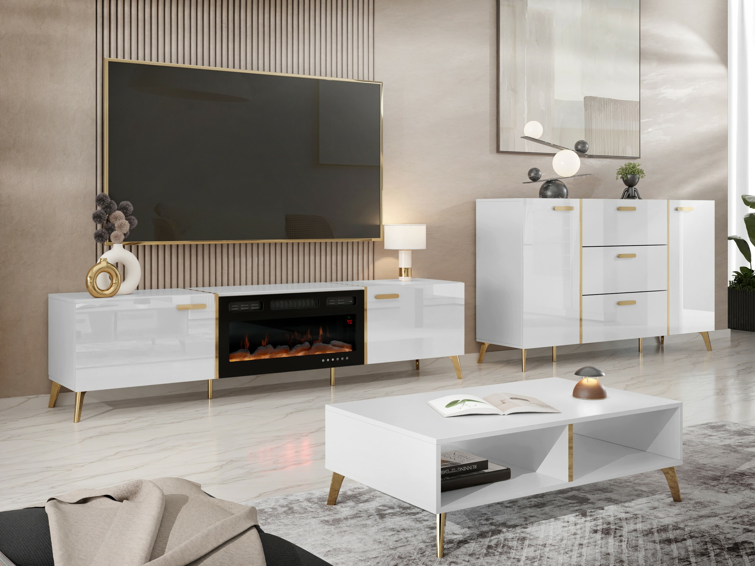 Ensemble de salon Comfivo Capella (Blanc + Blanc brillant)